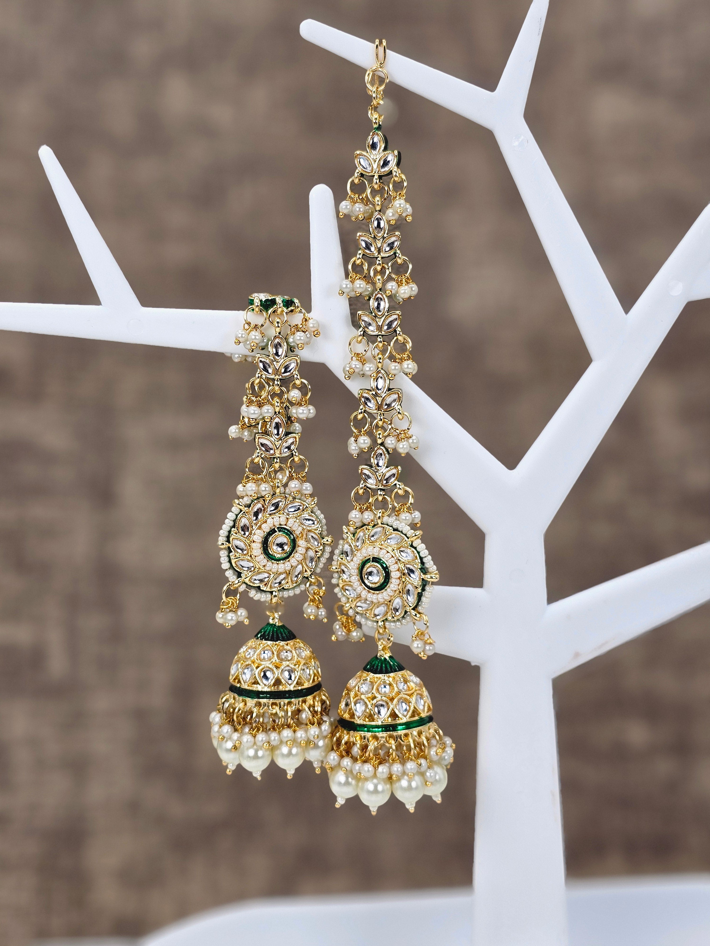 Ishani - Kundan Jhumka Earrings with Attached Earchains – Jhumki | Fancy Fab Jewels UK