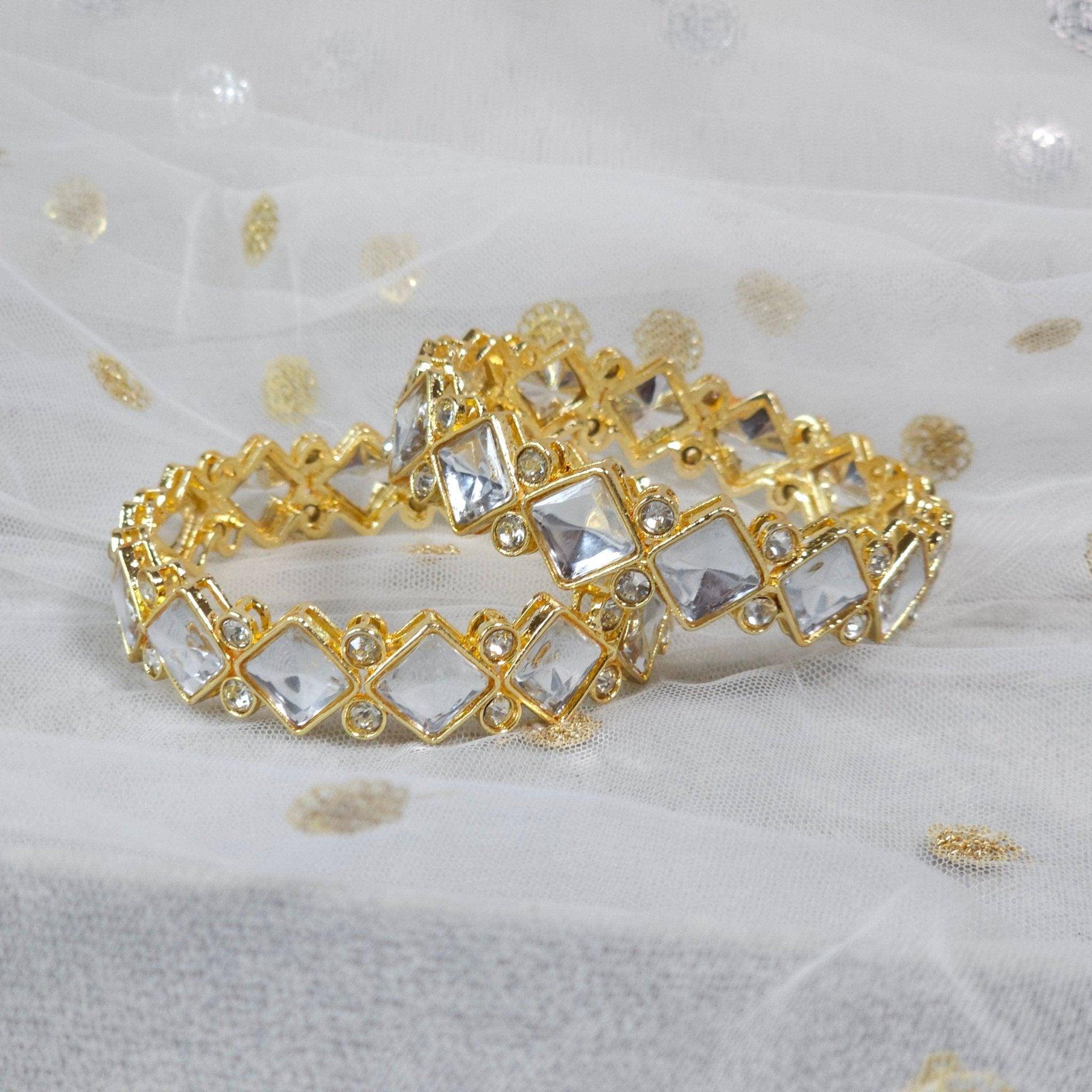 Pair of Kundan kangan Bangles Square – Bangles | Fancy Fab Jewels UK