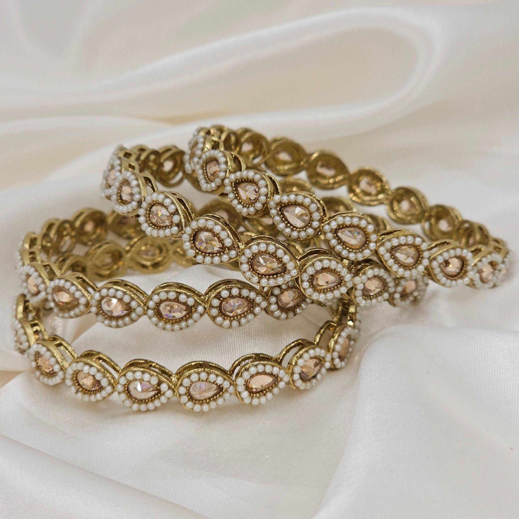 Saloni Set of 4 Polki Pearl Bangles - Golden – Bangles | Fancy Fab Jewels UK