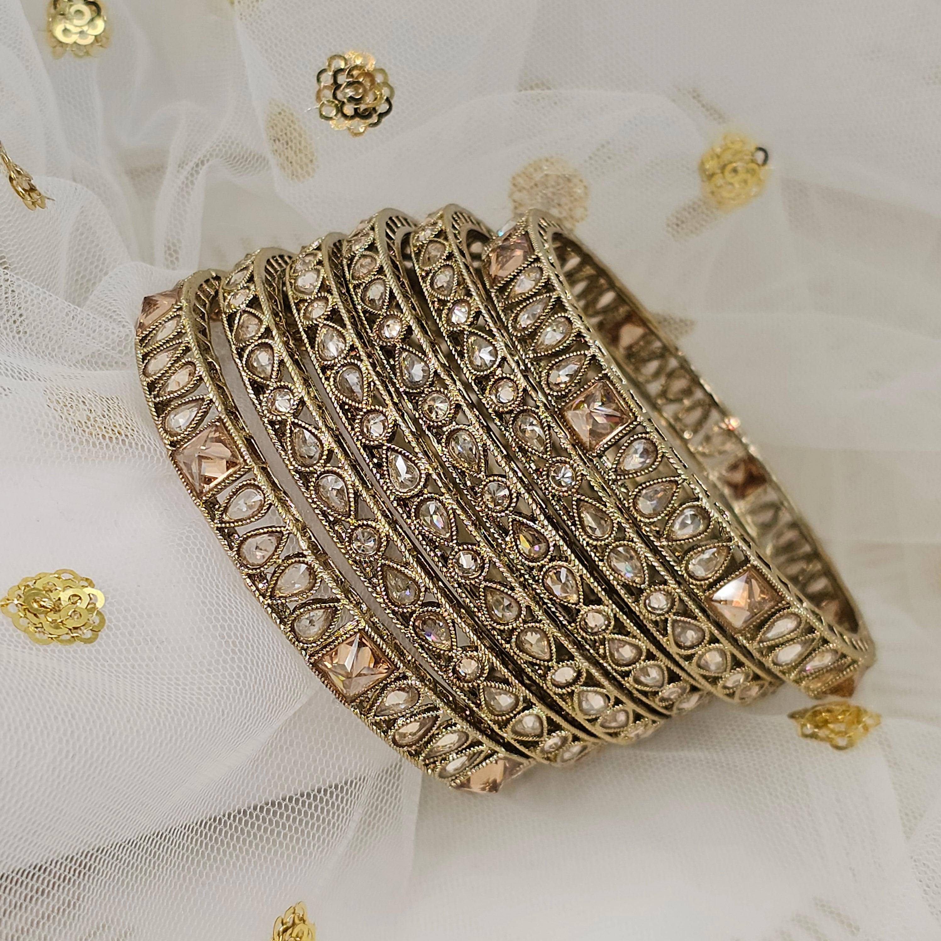 Sonia Antique Gold Polki Bangles - Set of 6 – Bangles | Fancy Fab Jewels UK