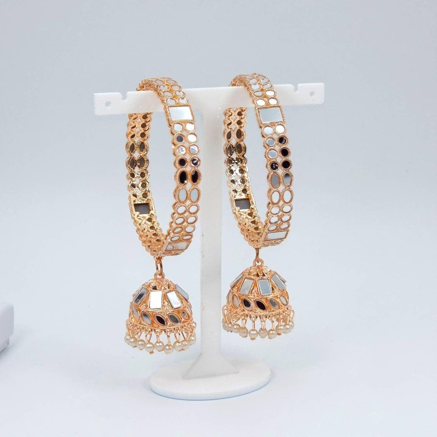 Minahil Rose Gold Mirror Jhumka Bangles – Bangles | Fancy Fab Jewels UK