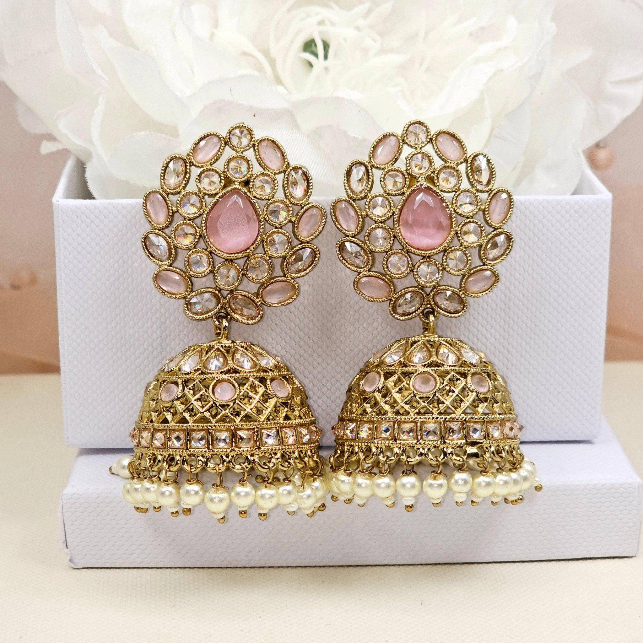 Heer Antique Gold Polki Jhumki Earrings – Earrings | Fancy Fab Jewels UK