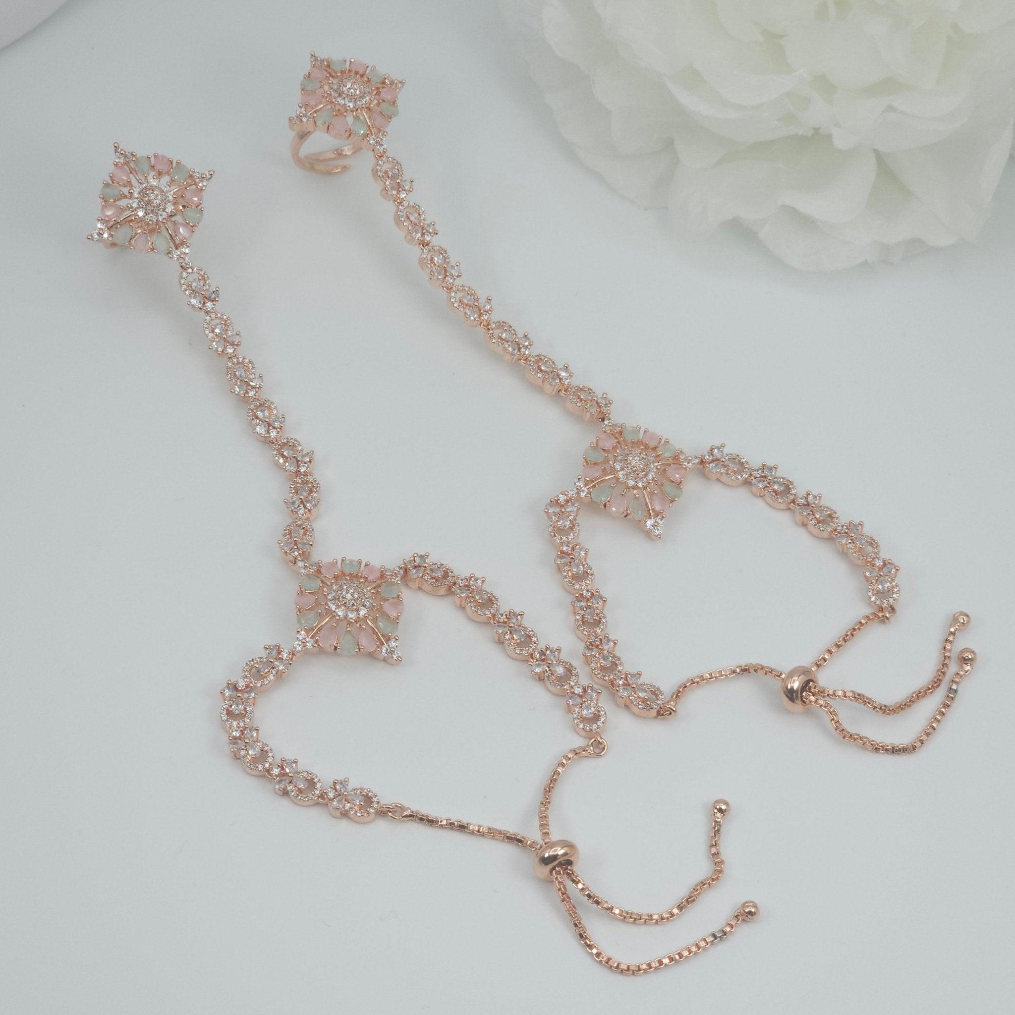 Alaya - Pair of Cubic Zirconia Hand Harness Hathphool – Hand Pieces | Fancy Fab Jewels UK