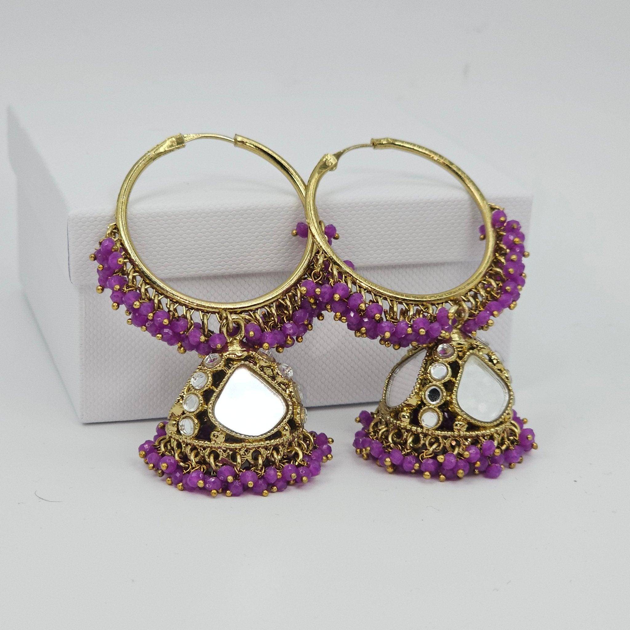 Husna: Antique Gold Mirrored Hoop Jhumki Bali Earrings - Elevate Your Style – Jhumki | Fancy Fab Jewels UK