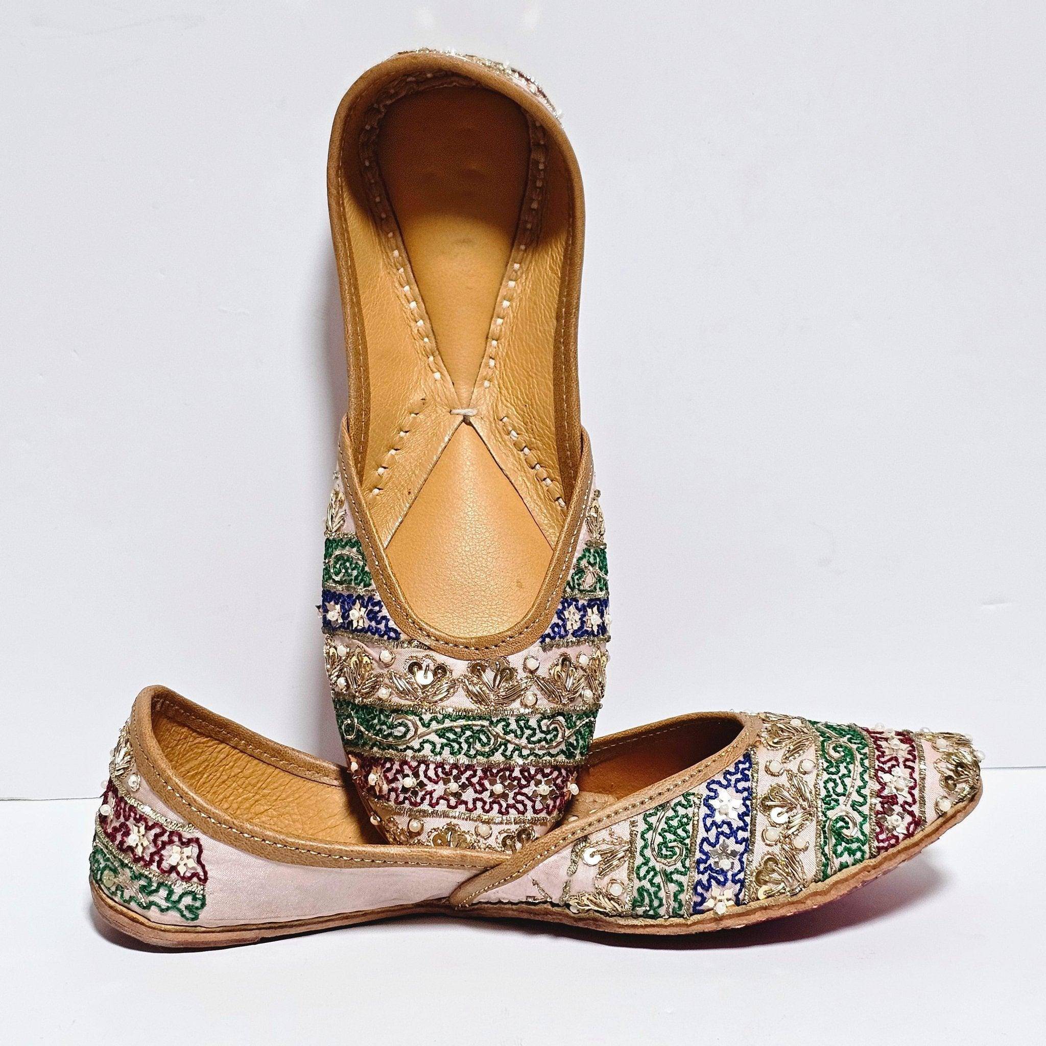 Hoor Womens Light Pink Multicolour Embelised Bridal Juttis – Jutti | Fancy Fab Jewels UK