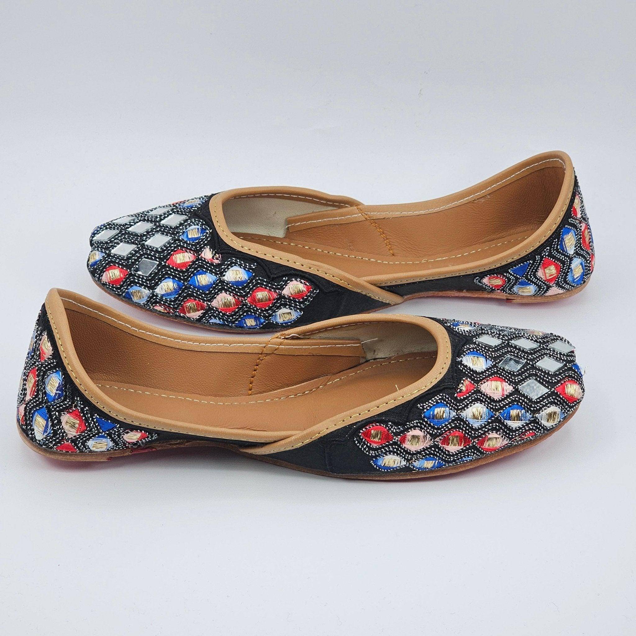 Ria - Black Mirror Work leather Ballerina – Jutti | Fancy Fab Jewels UK