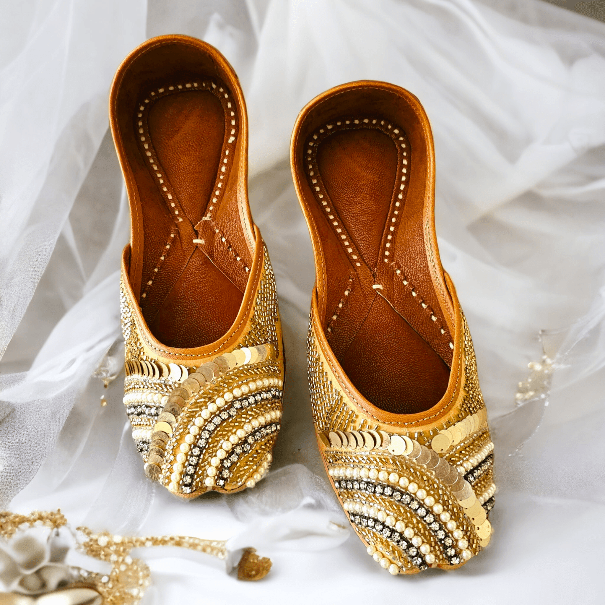 GUL Antique Gold Jutti with Sequine handwork – Jutti | Fancy Fab Jewels UK