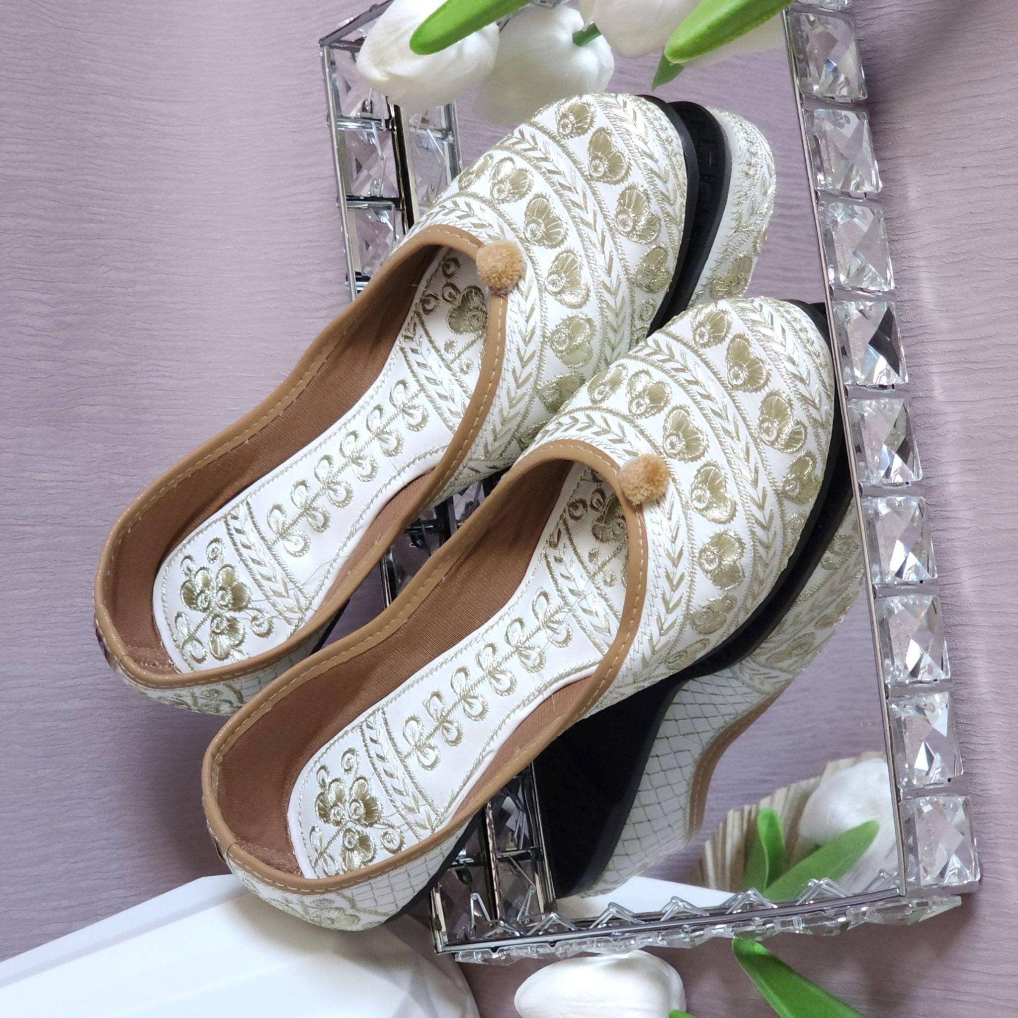 Mohini - White Gold work Ballerina Jutti Shoes – Jutti | Fancy Fab Jewels UK