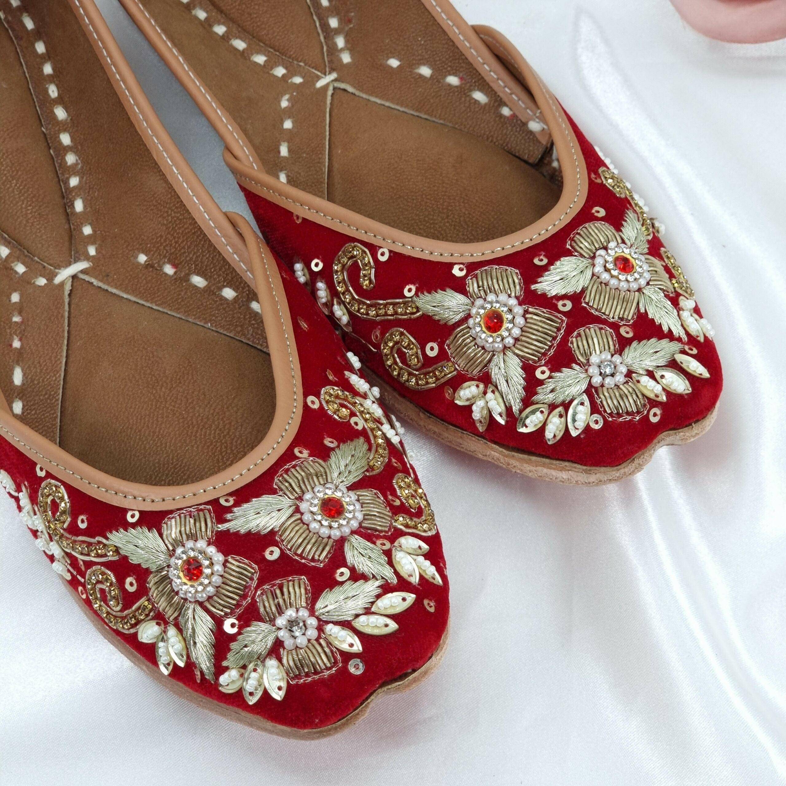 Stunning Red Pearl Velvet Bridal Jutti – Jutti | Fancy Fab Jewels UK