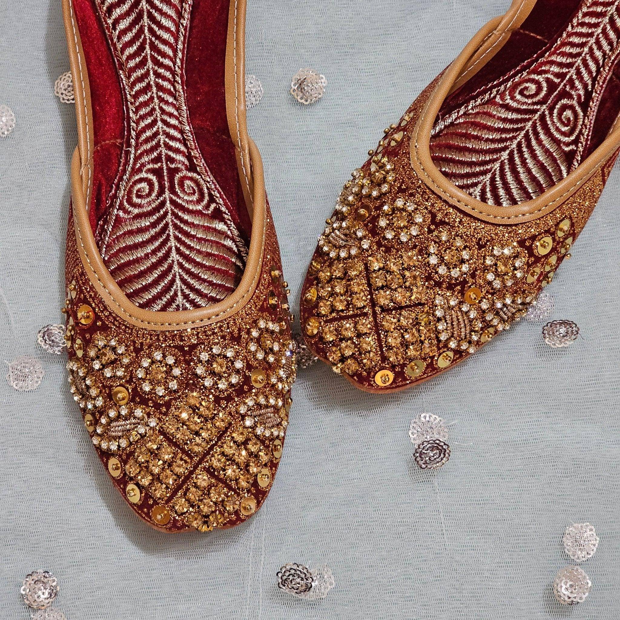 Reevah Embellished Velvet Bridal Jutti – Jutti | Fancy Fab Jewels UK