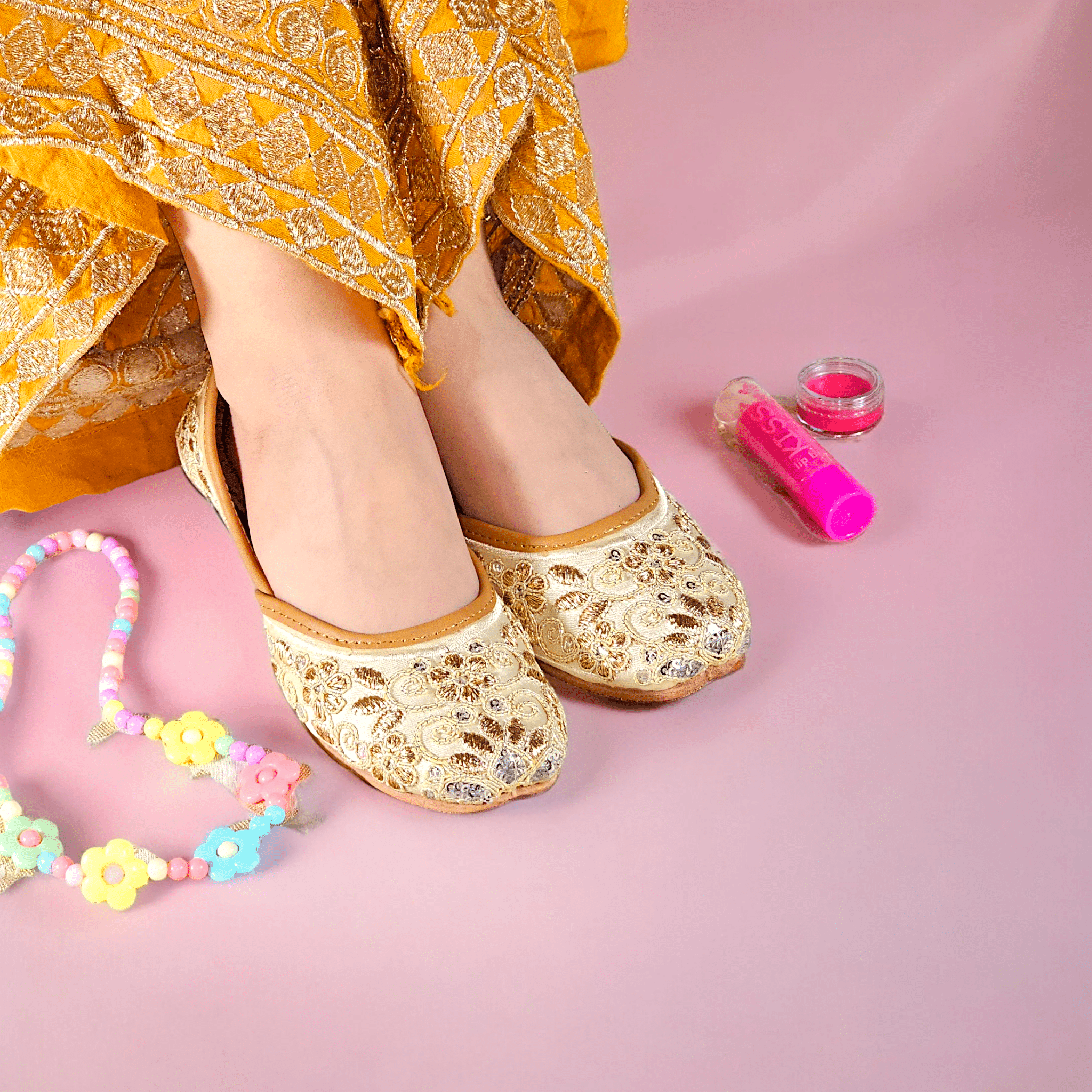 Kids Girls Gold Embroidered Jutti – juttis | Fancy Fab Jewels UK