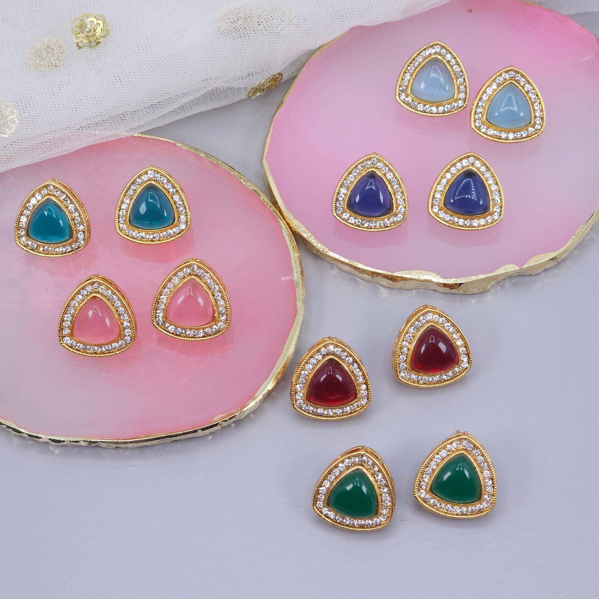 Gold Plated Colored Stones Stud Earrings – nan | Fancy Fab Jewels UK