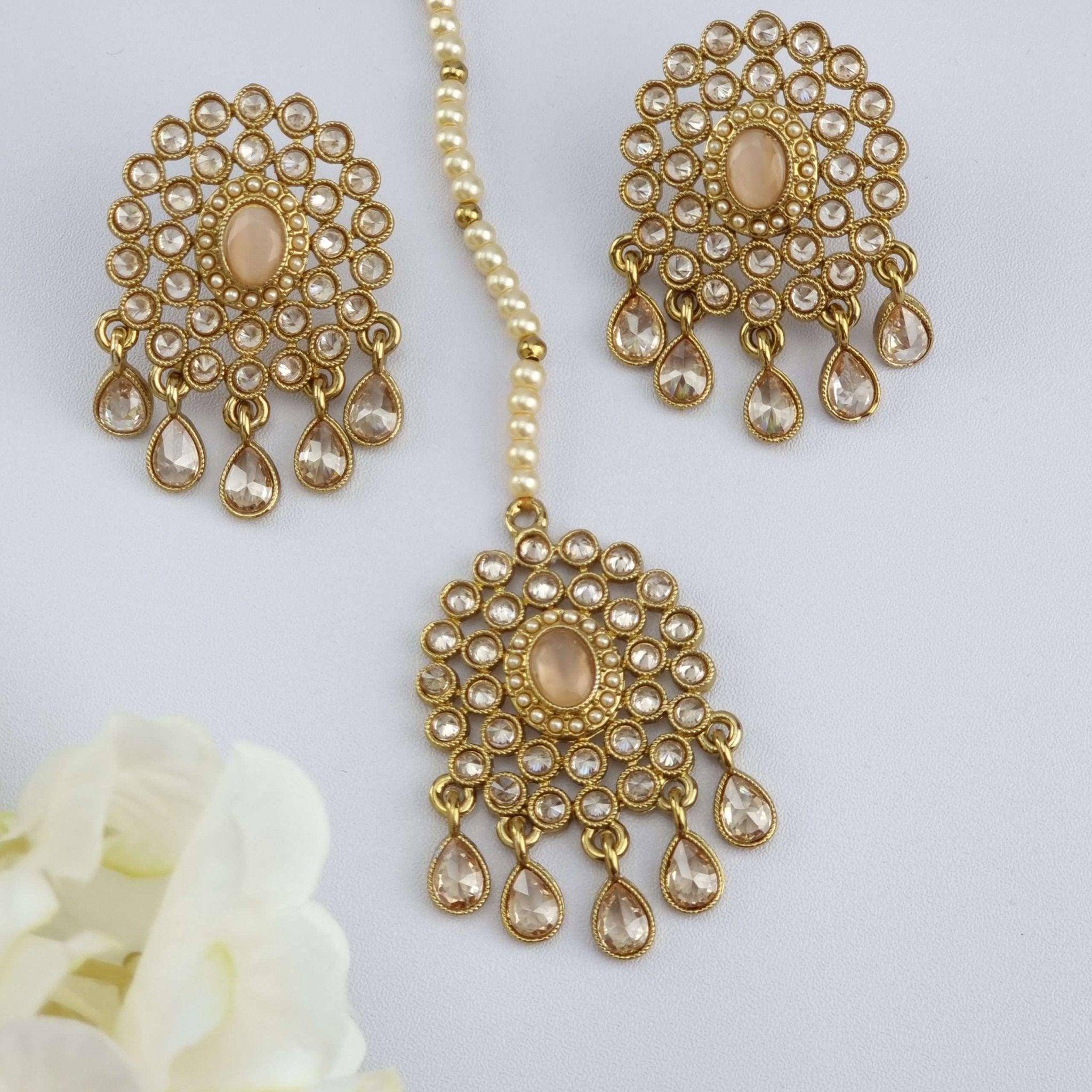 Polki Pearl Stud Earrings Tikka Set – Tikka set | Fancy Fab Jewels UK