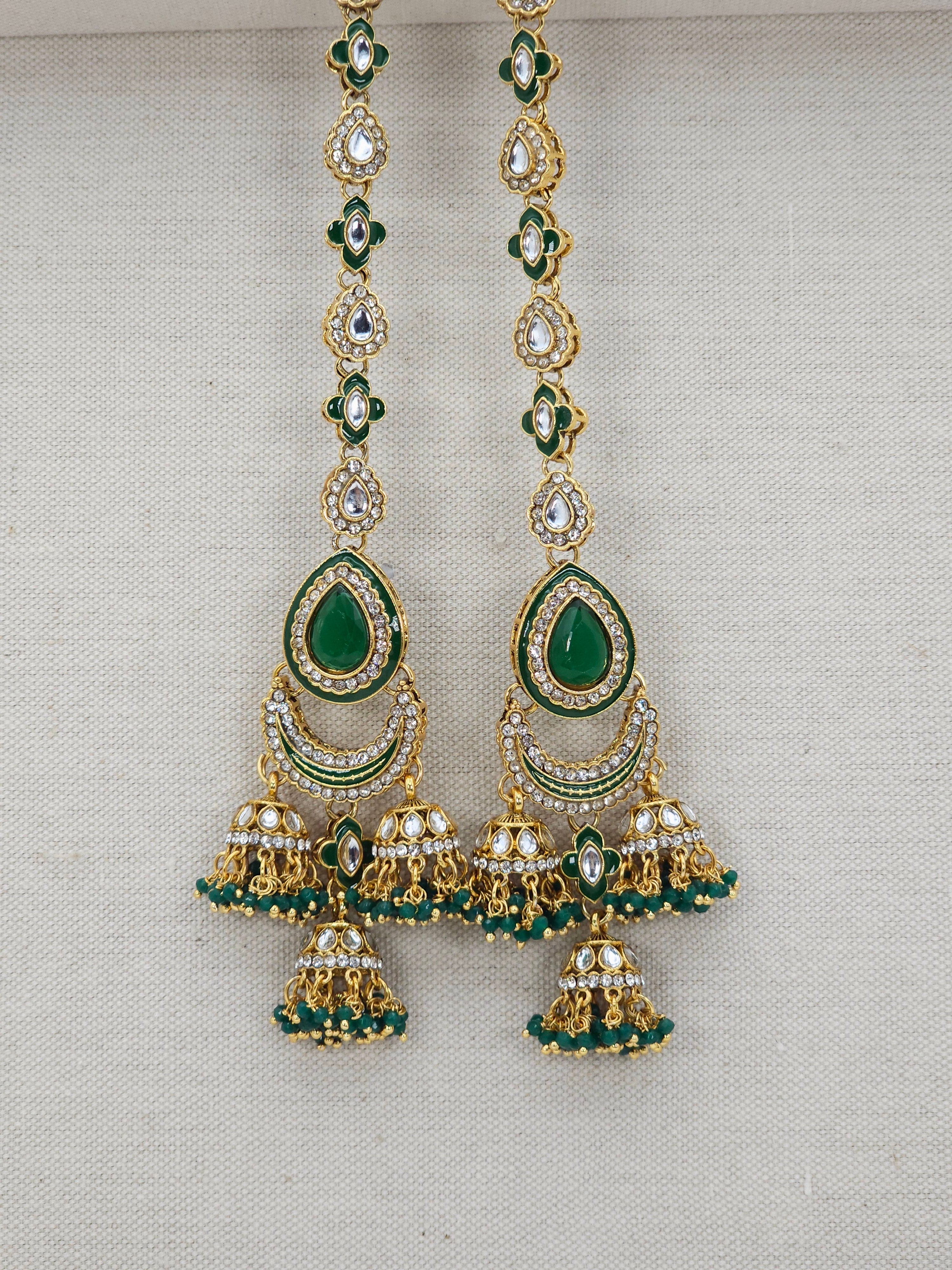 Nora - Kundan Jhumka Earrings with Attached Earchains – Jhumki | Fancy Fab Jewels UK