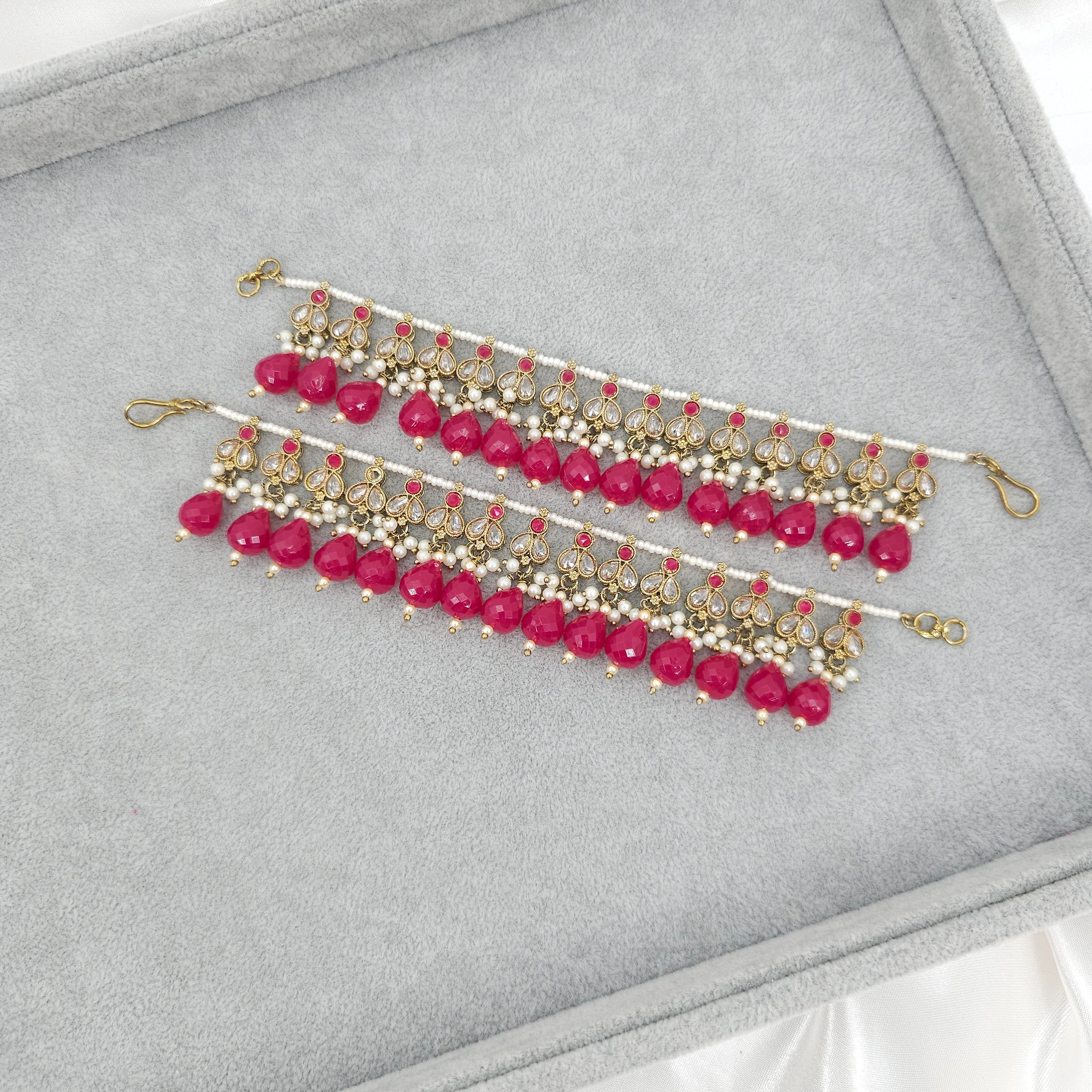 Veena - Polki and Pearl Earring Chains – Ear Chain | Fancy Fab Jewels UK