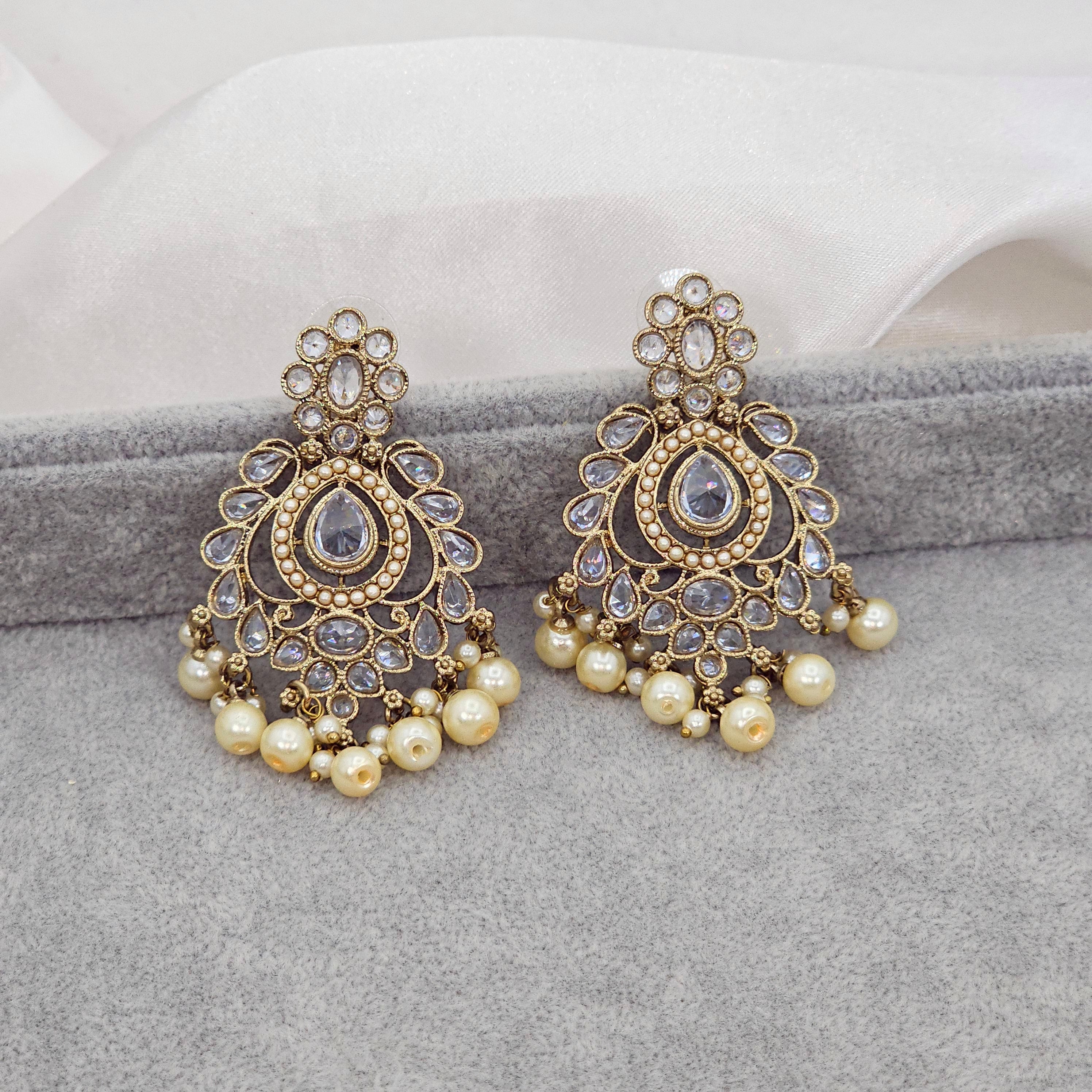 Anisha Antique Gold Chandbali Earrings – Earrings | Fancy Fab Jewels UK