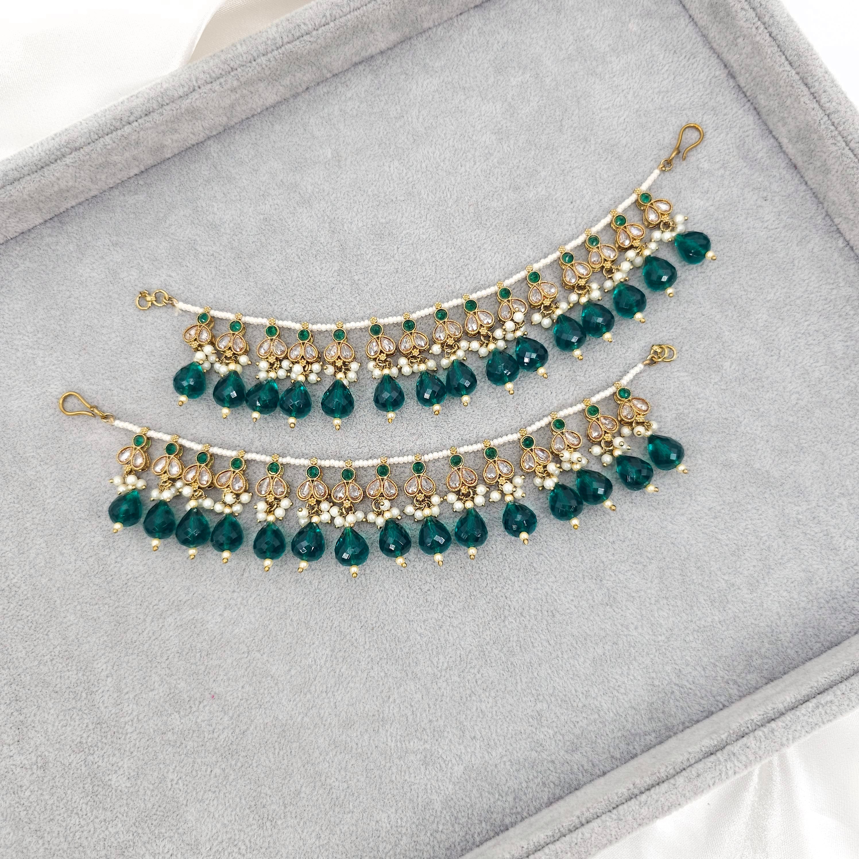 Veena - Polki and Pearl Earring Chains – Ear Chain | Fancy Fab Jewels UK