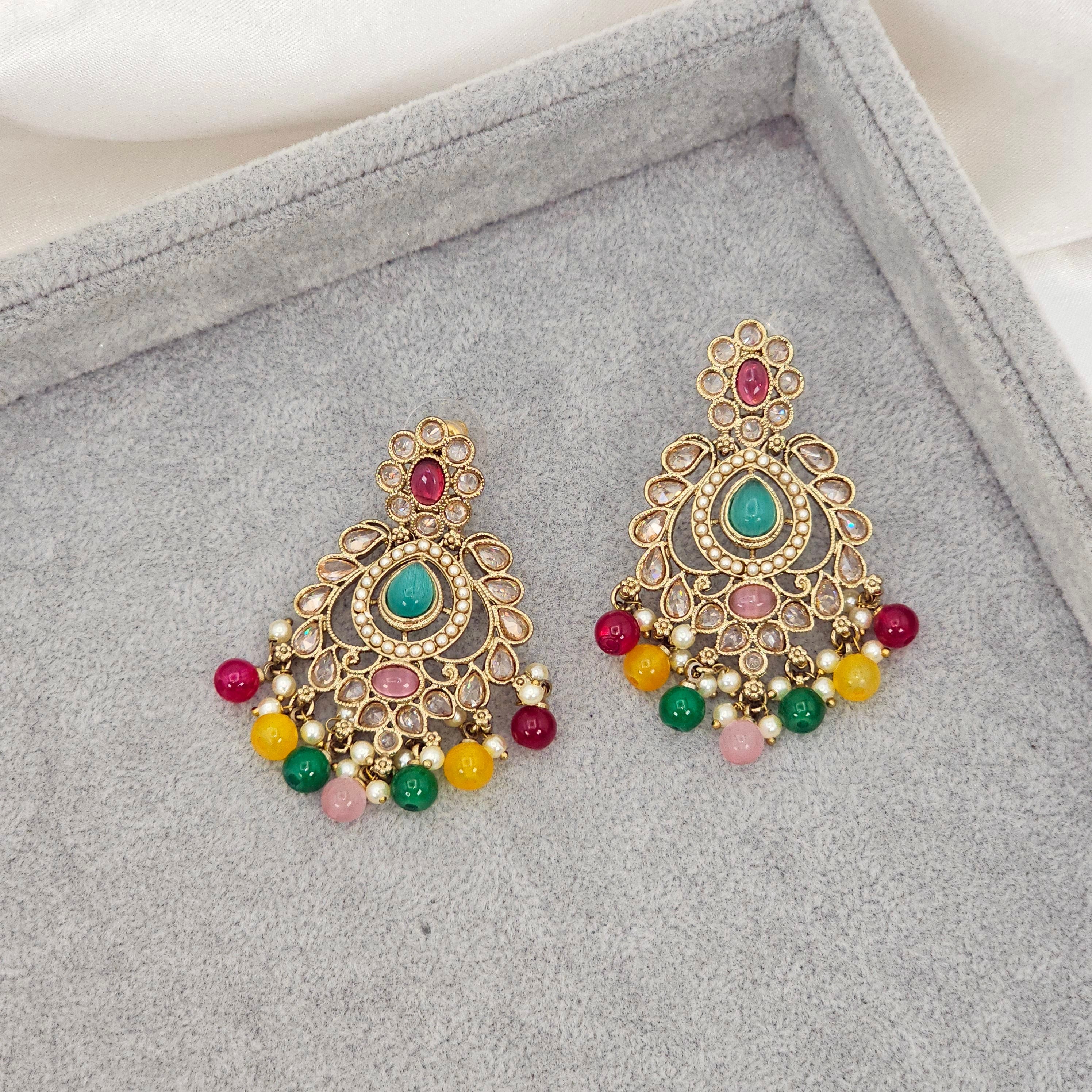 Anisha Antique Gold Chandbali Earrings – Earrings | Fancy Fab Jewels UK