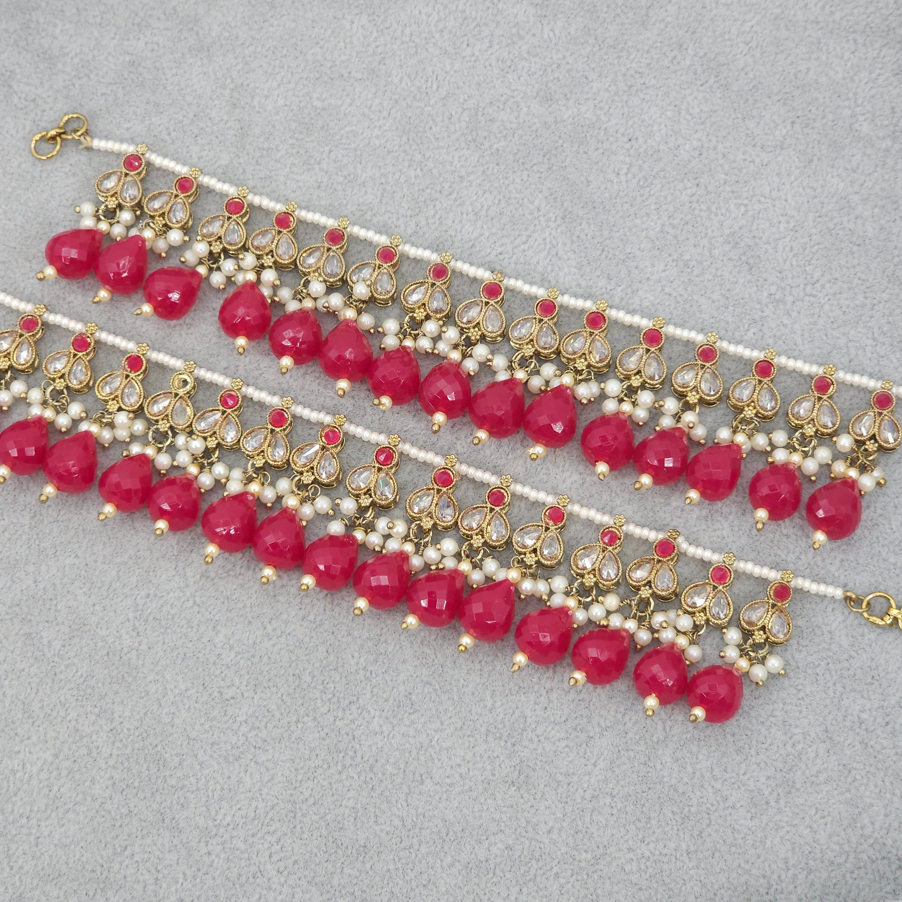 Veena - Polki and Pearl Earring Chains – Ear Chain | Fancy Fab Jewels UK
