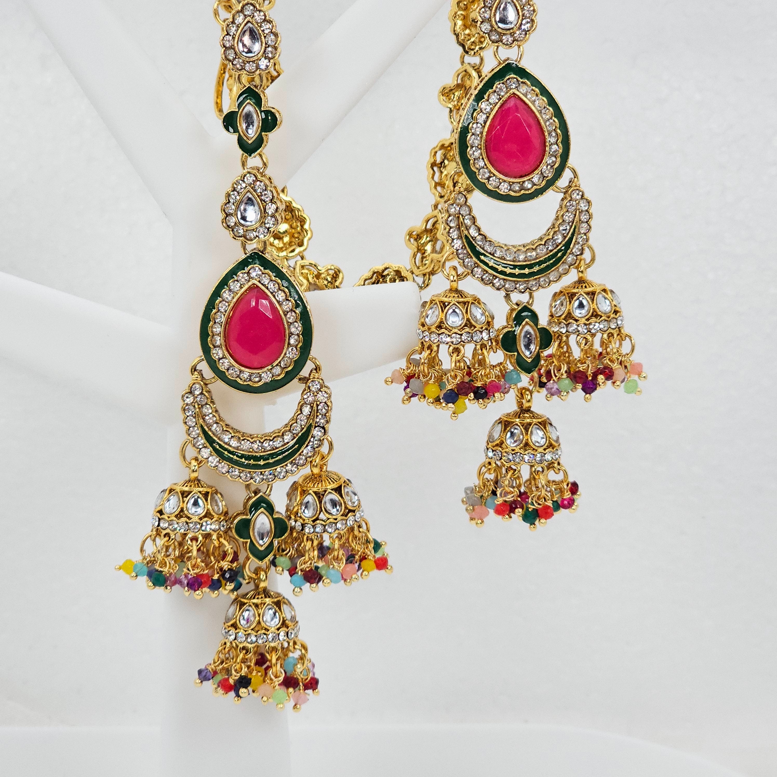 Nora - Kundan Jhumka Earrings with Attached Earchains – Jhumki | Fancy Fab Jewels UK