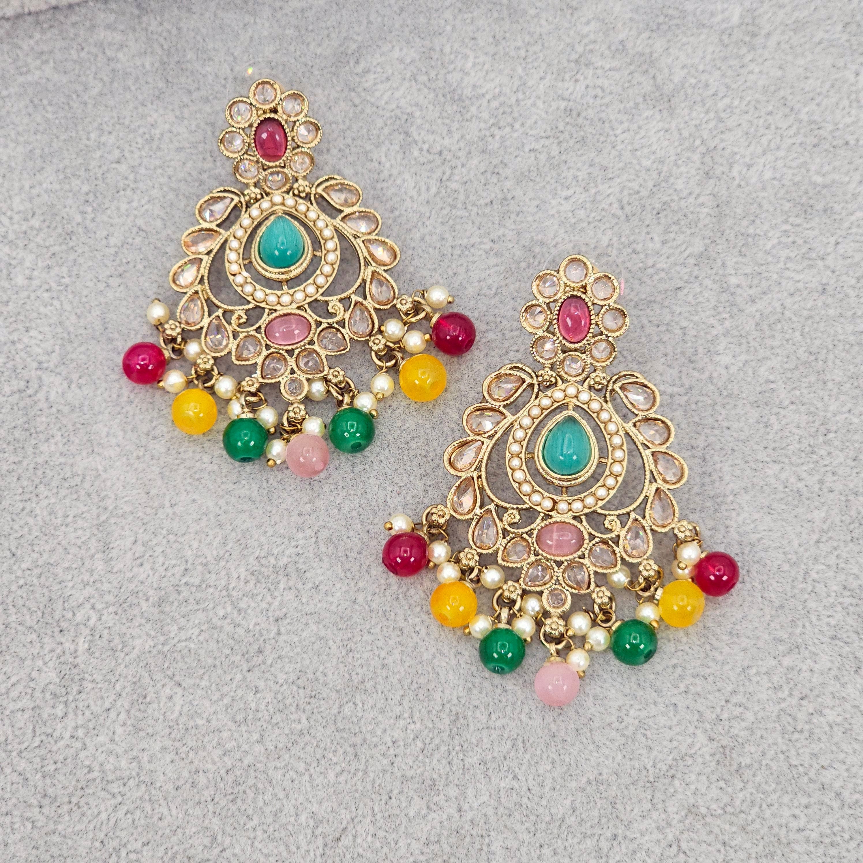 Anisha Antique Gold Chandbali Earrings – Earrings | Fancy Fab Jewels UK
