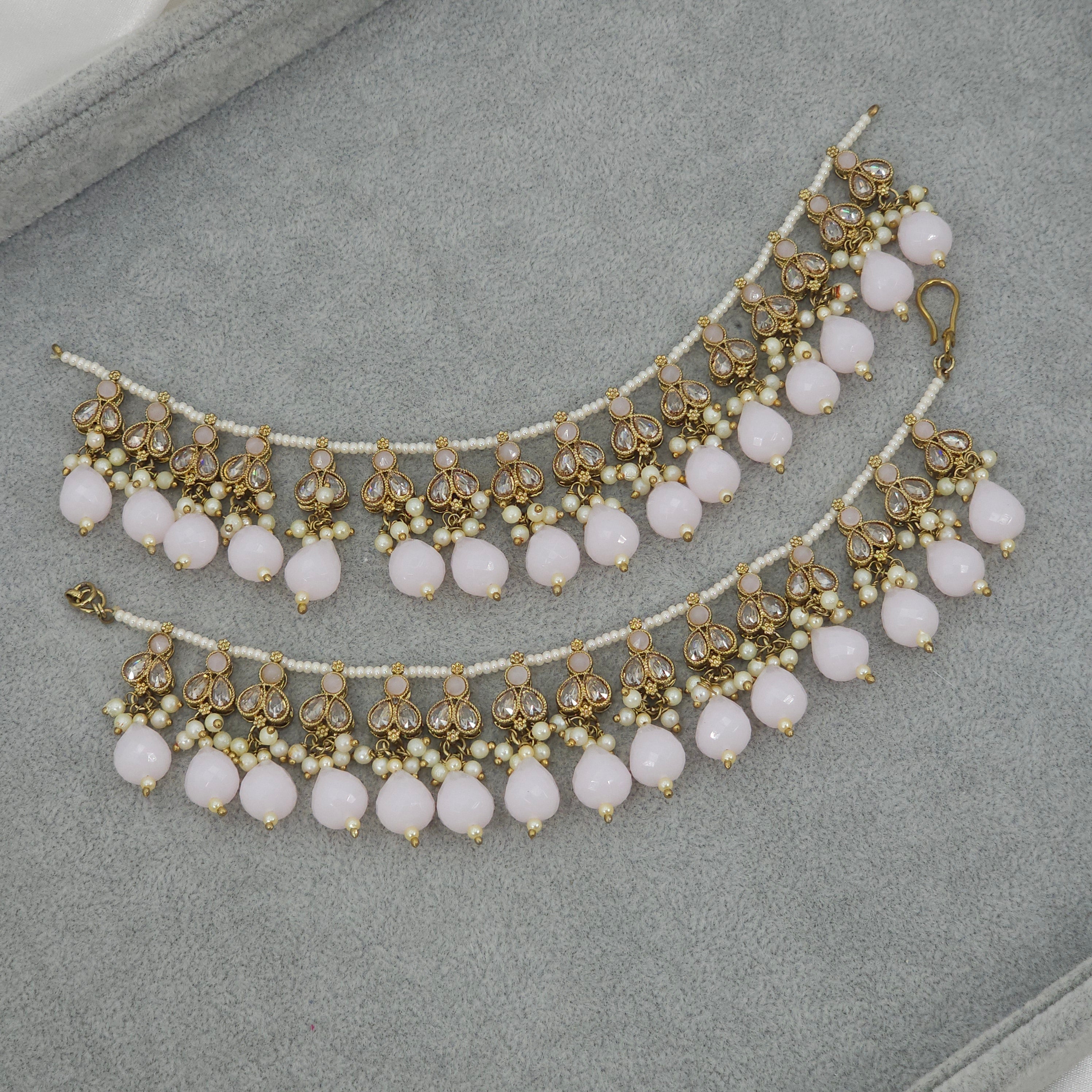 Veena - Polki and Pearl Earring Chains – Ear Chain | Fancy Fab Jewels UK