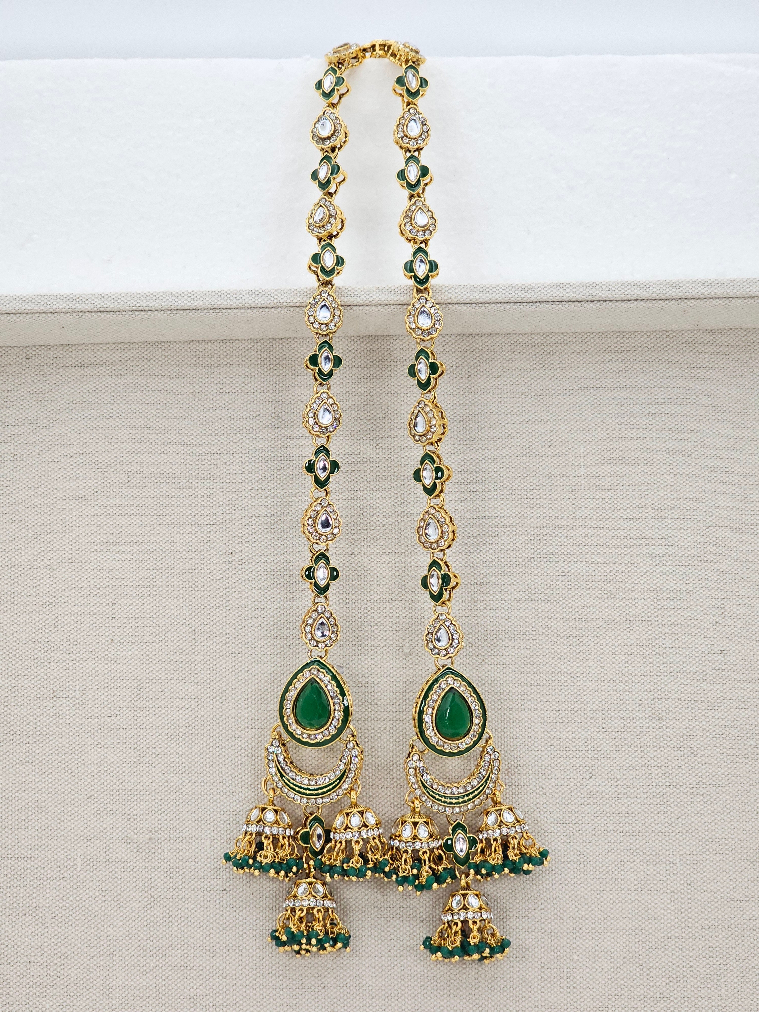 Nora - Kundan Jhumka Earrings with Attached Earchains – Jhumki | Fancy Fab Jewels UK