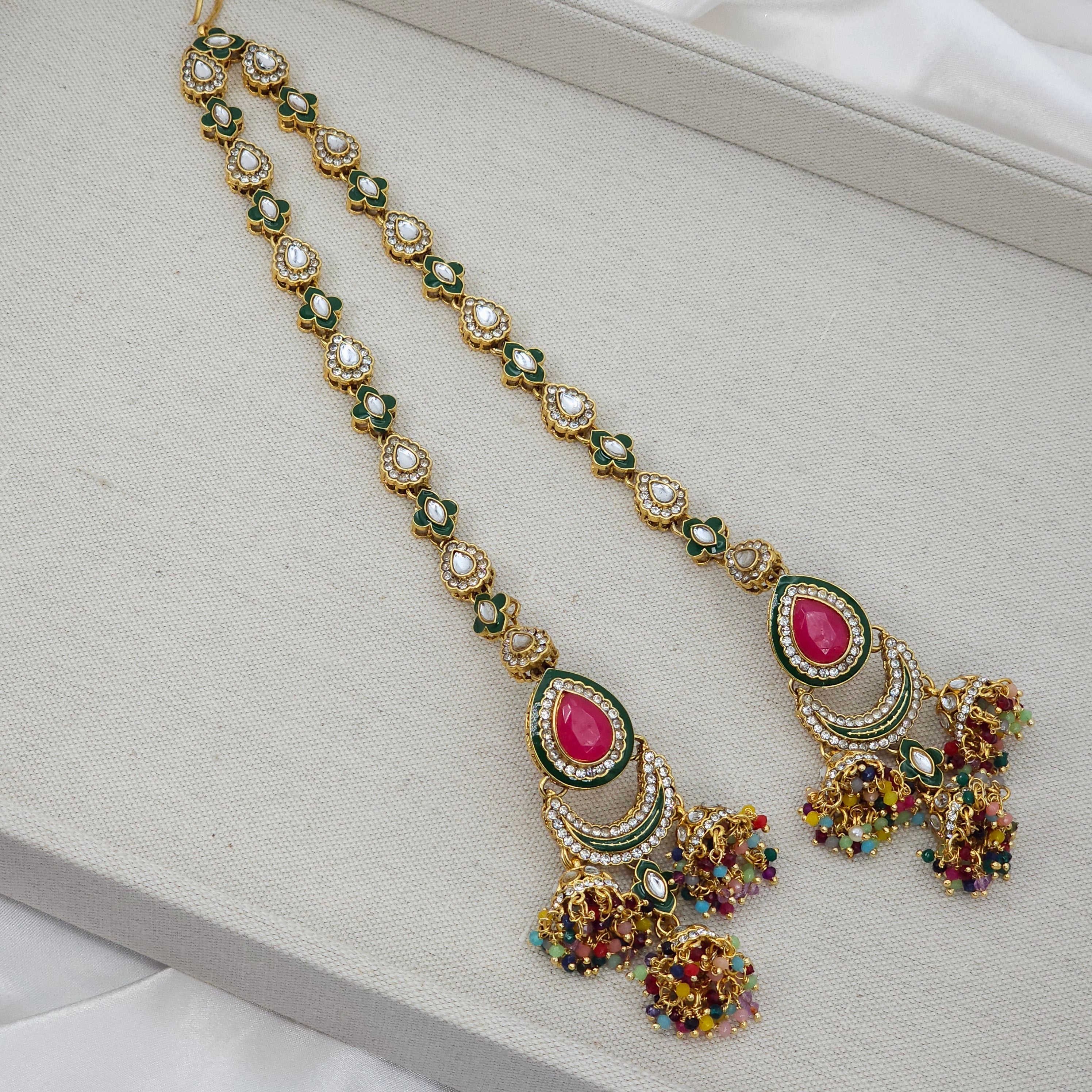 Nora - Kundan Jhumka Earrings with Attached Earchains – Jhumki | Fancy Fab Jewels UK