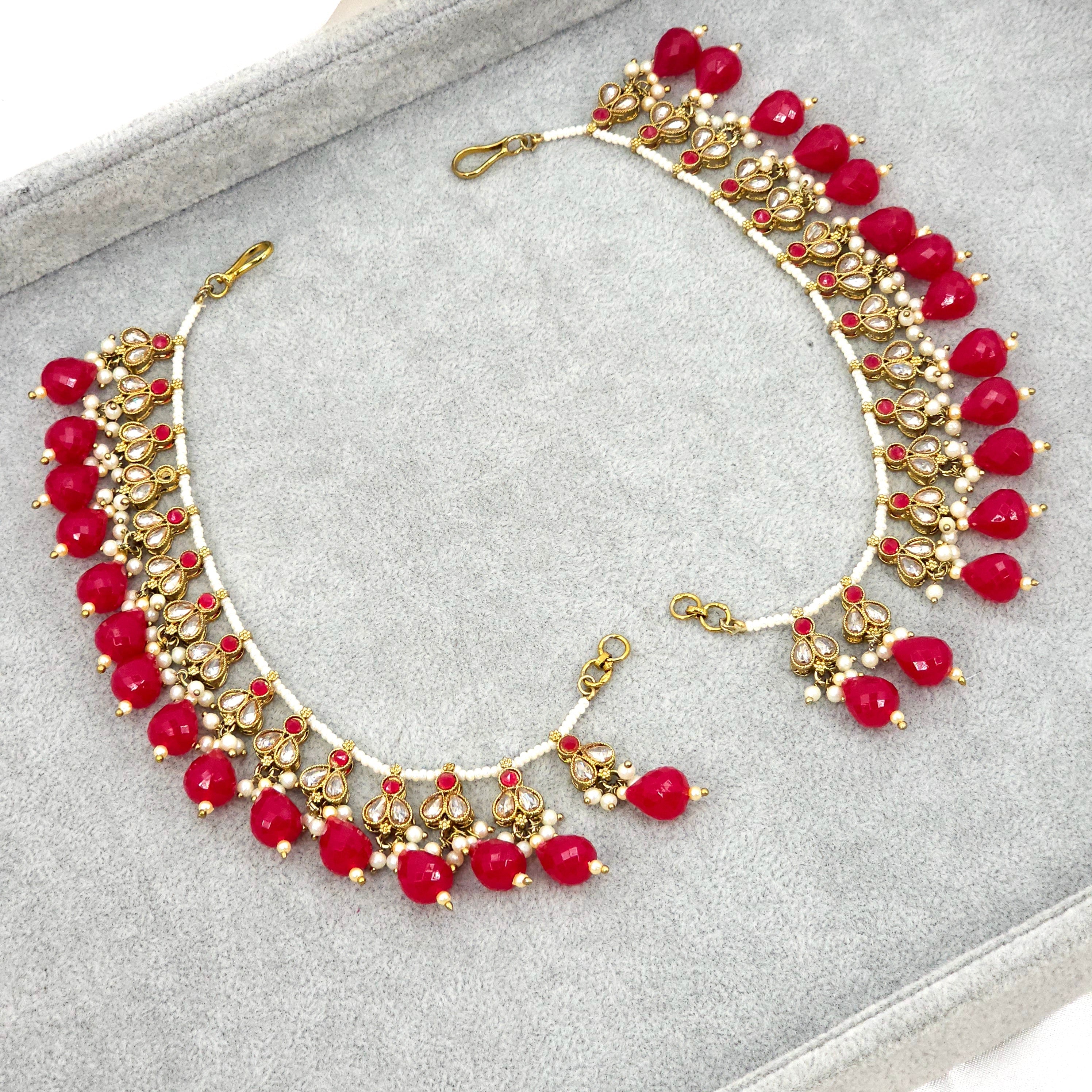 Veena - Polki and Pearl Earring Chains – Ear Chain | Fancy Fab Jewels UK