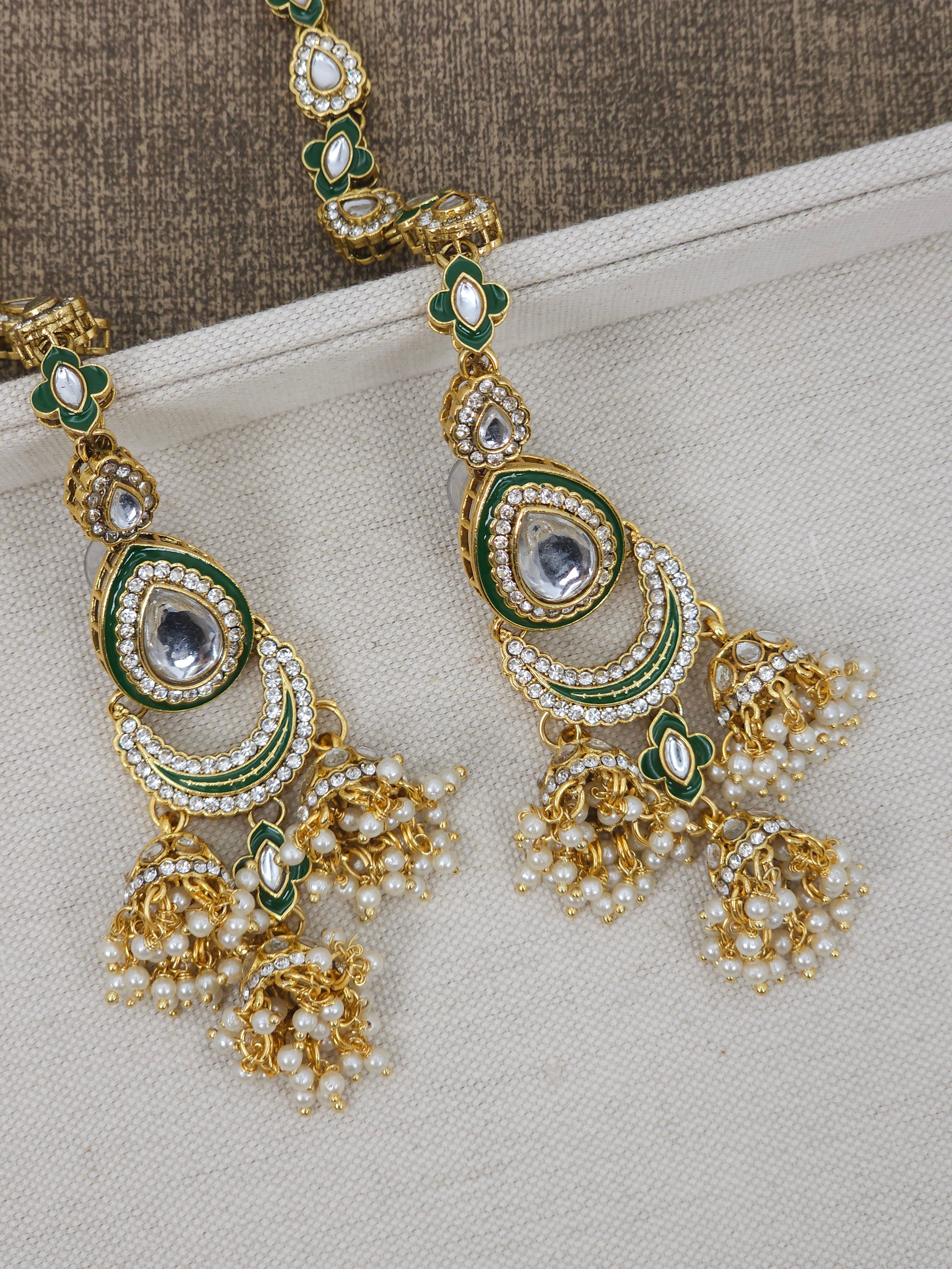 Nora - Kundan Jhumka Earrings with Attached Earchains – Jhumki | Fancy Fab Jewels UK