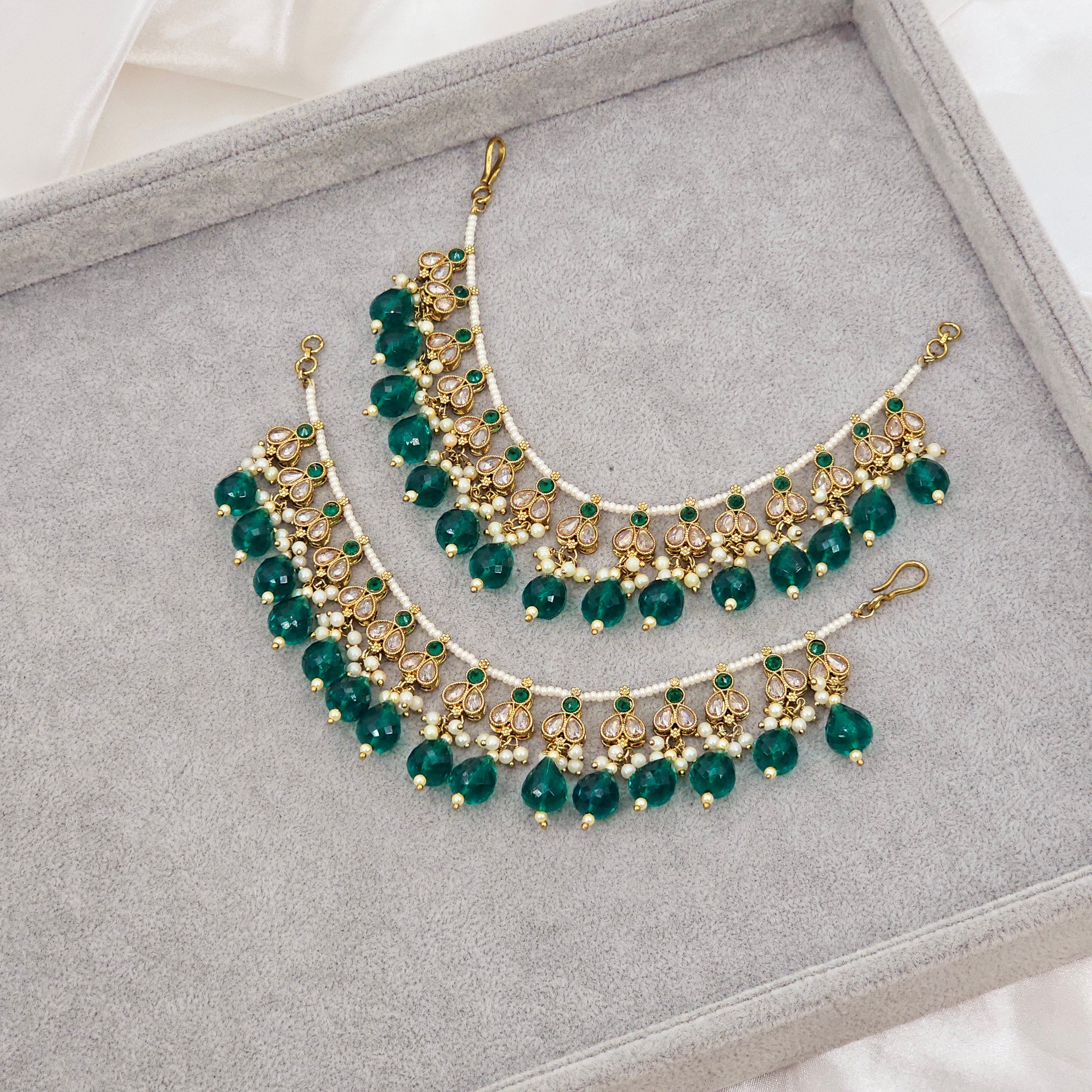 Veena - Polki and Pearl Earring Chains – Ear Chain | Fancy Fab Jewels UK
