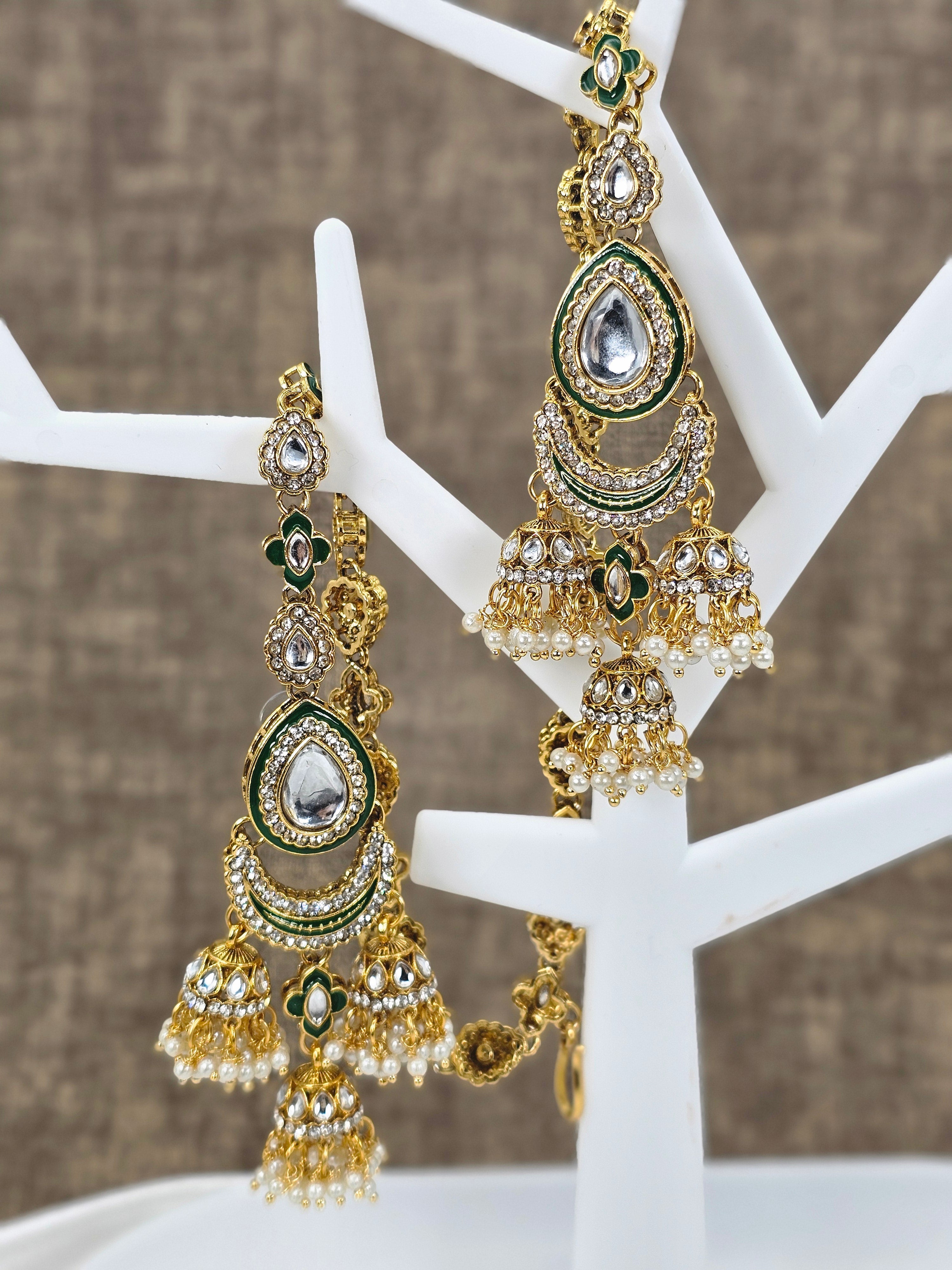 Nora - Kundan Jhumka Earrings with Attached Earchains – Jhumki | Fancy Fab Jewels UK