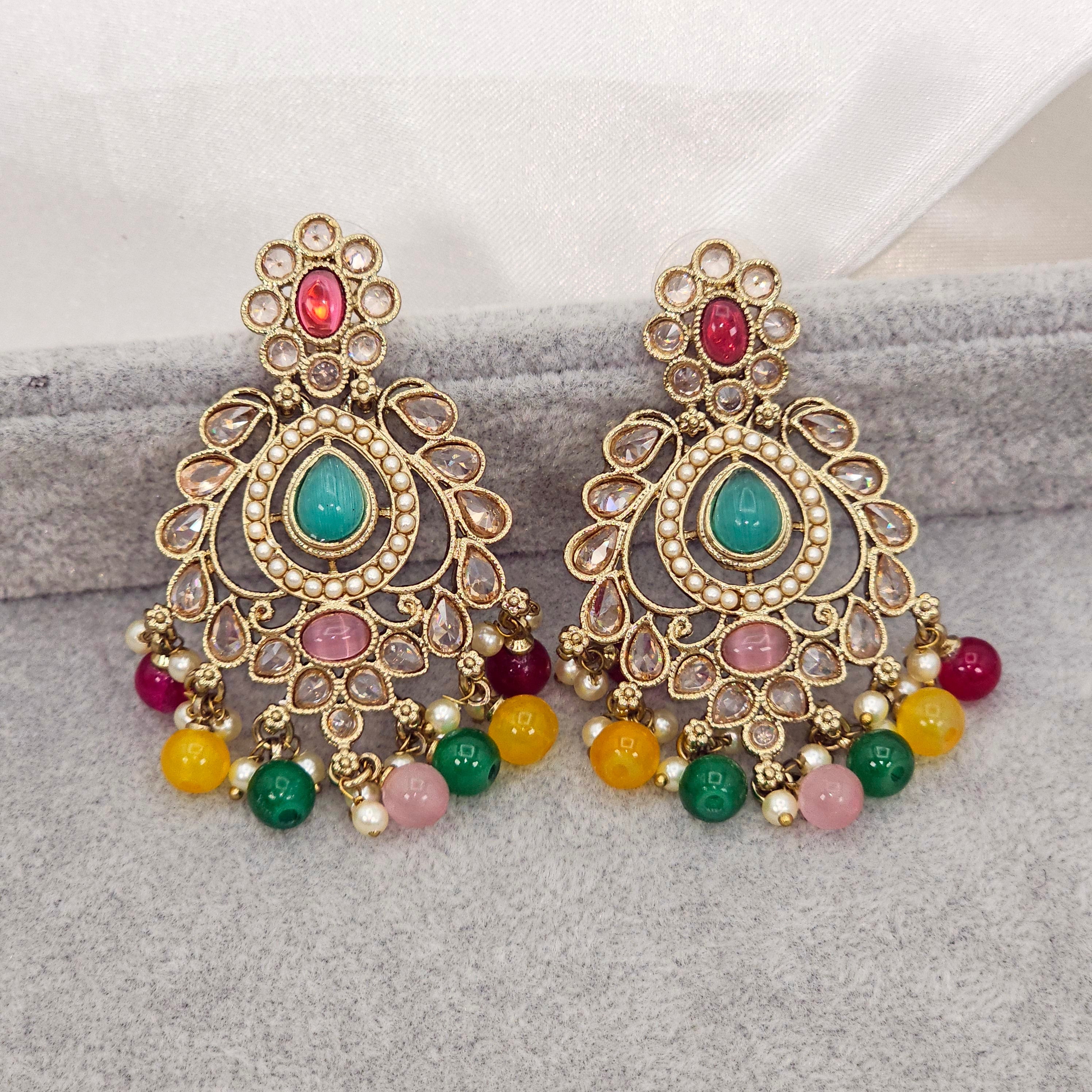 Anisha Antique Gold Chandbali Earrings – Earrings | Fancy Fab Jewels UK