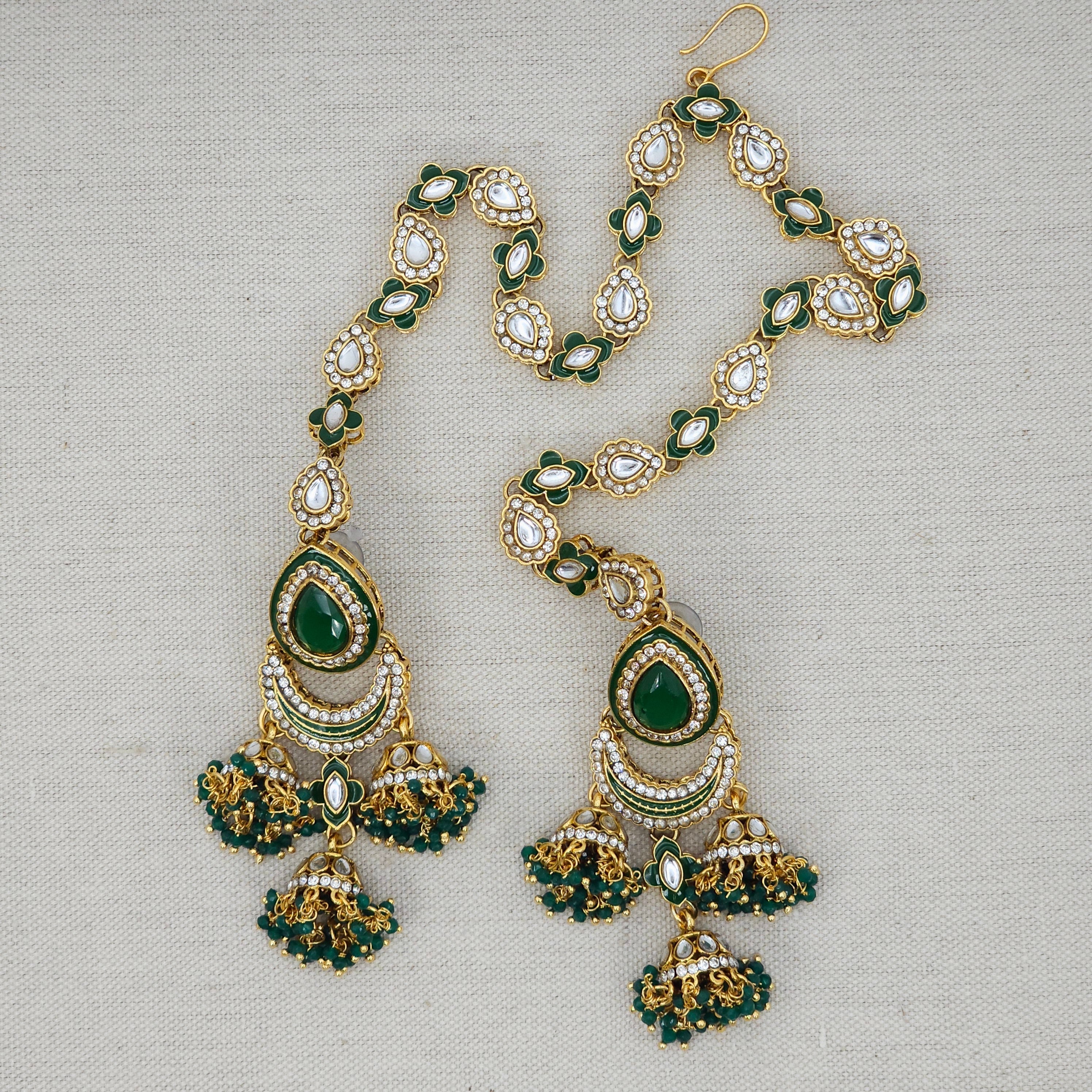 Nora - Kundan Jhumka Earrings with Attached Earchains – Jhumki | Fancy Fab Jewels UK