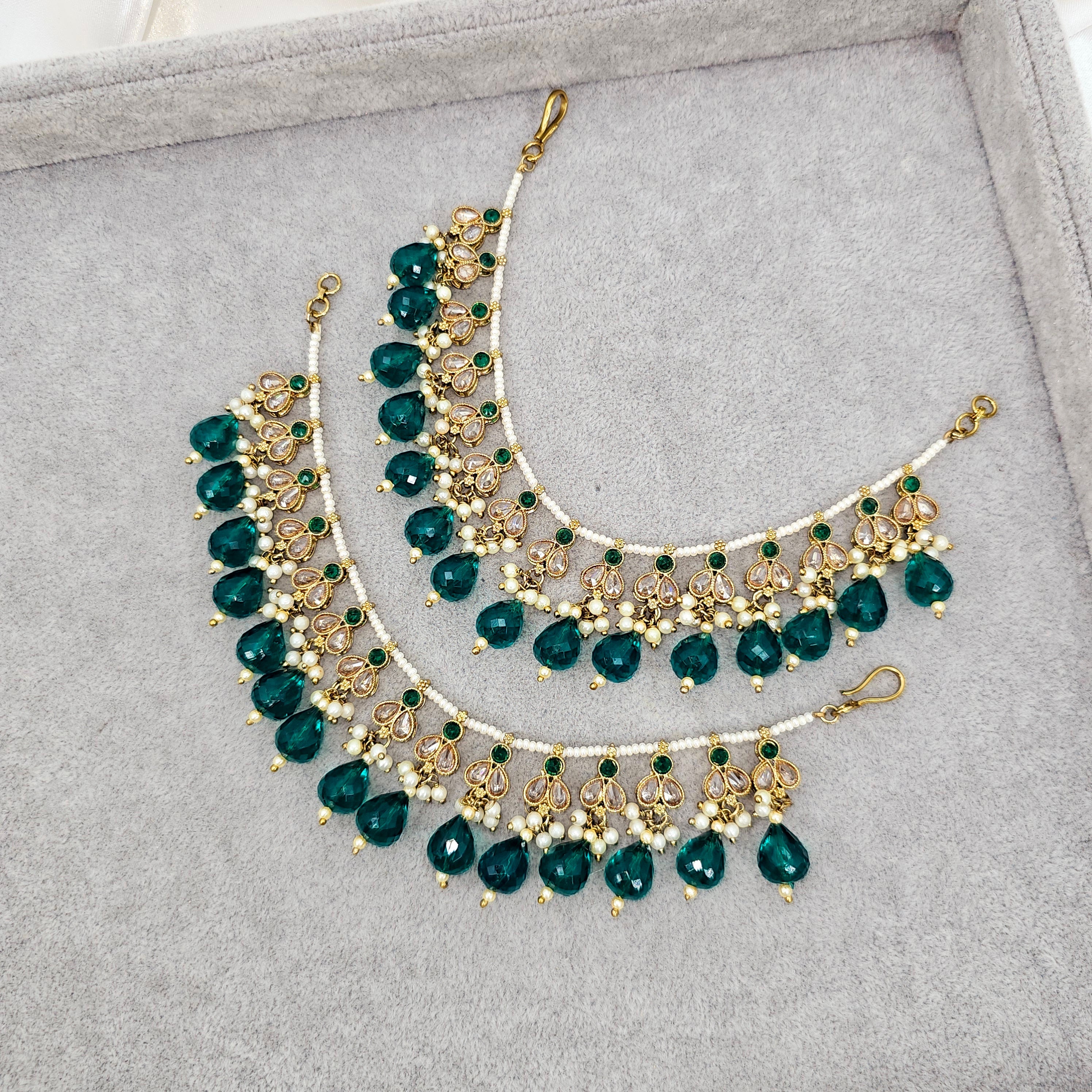 Veena - Polki and Pearl Earring Chains – Ear Chain | Fancy Fab Jewels UK