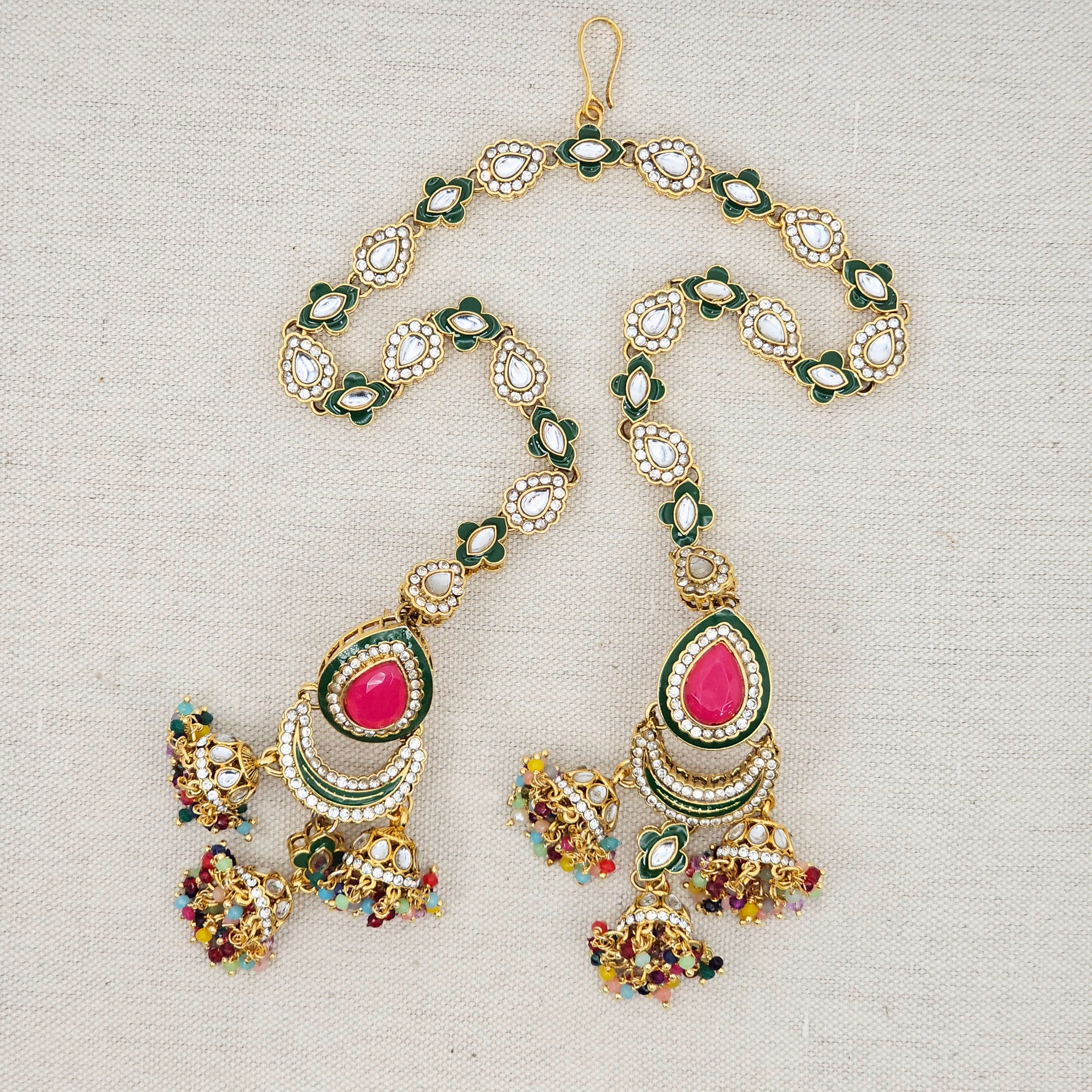 Nora - Kundan Jhumka Earrings with Attached Earchains – Jhumki | Fancy Fab Jewels UK