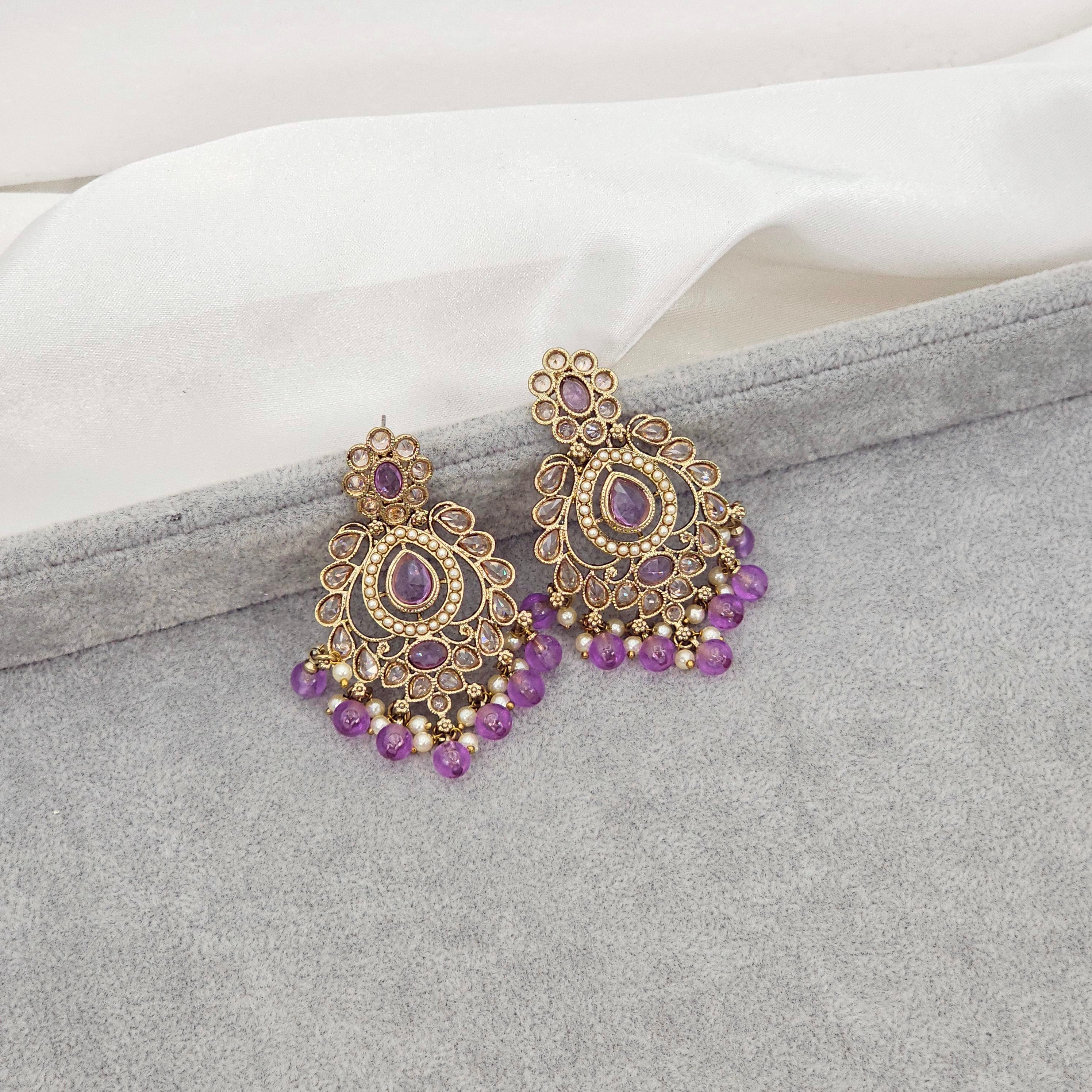 Anisha Antique Gold Chandbali Earrings – Earrings | Fancy Fab Jewels UK