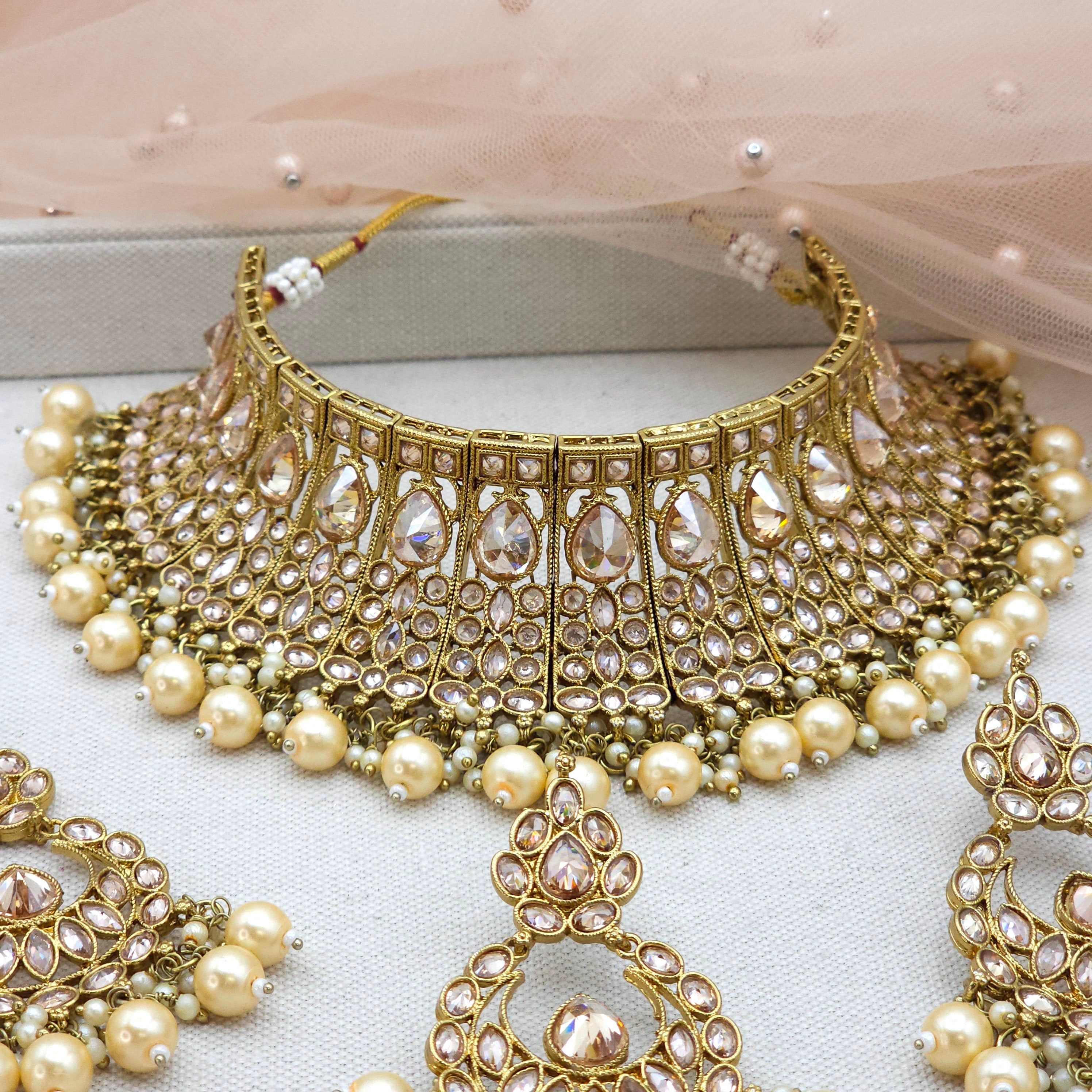 Abha- Antique gold choker necklace - golden