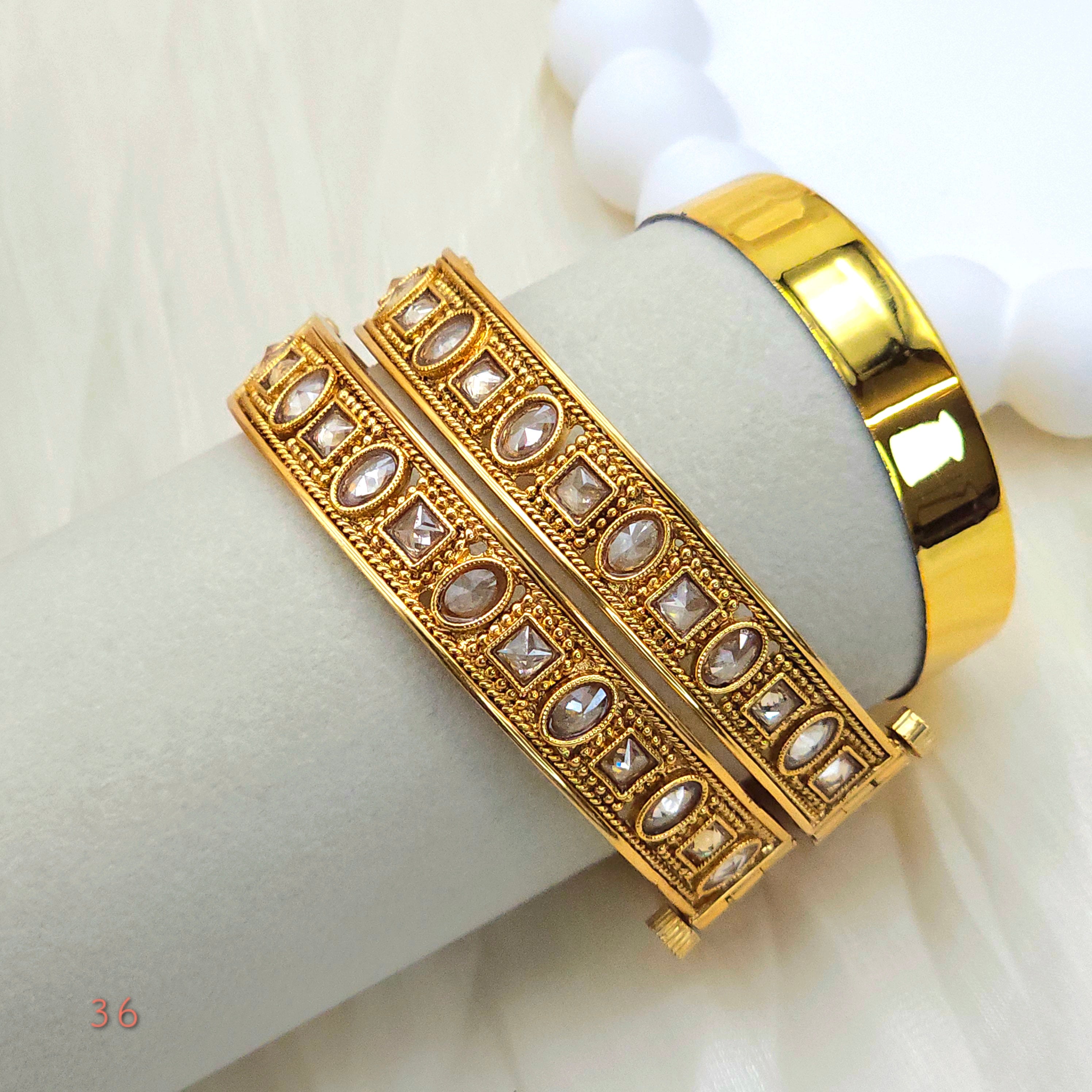Gold Openable Bangle Set - Mint Pink
