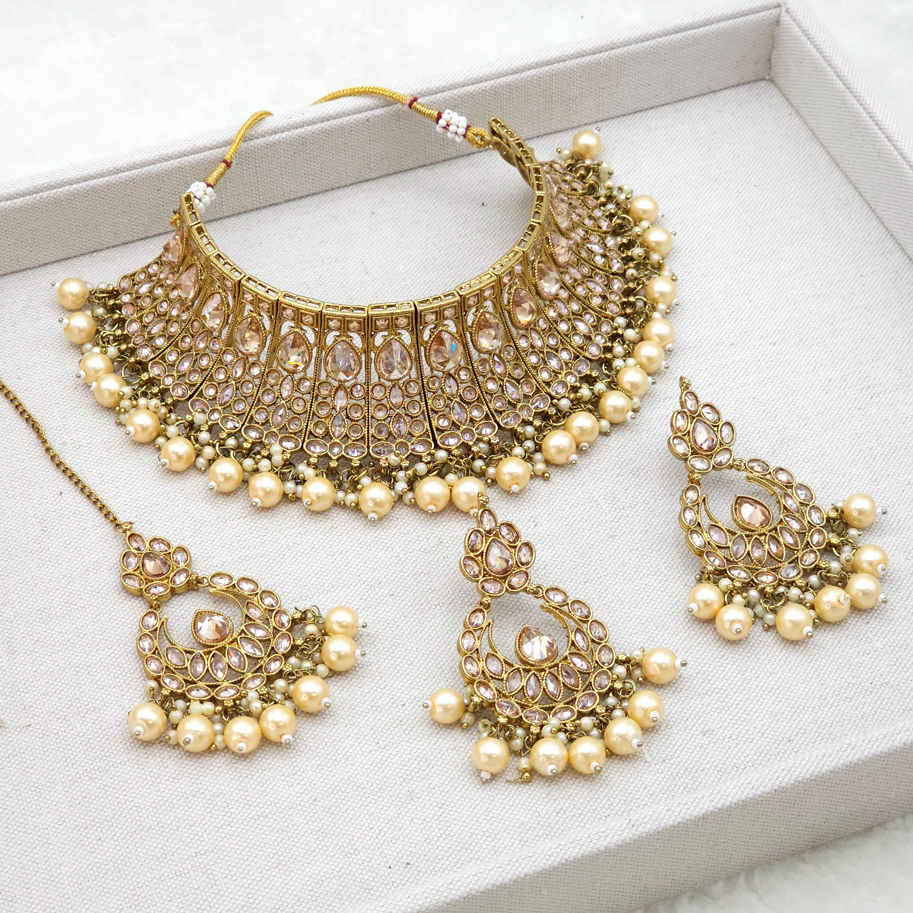 Abha- Antique gold choker necklace - golden