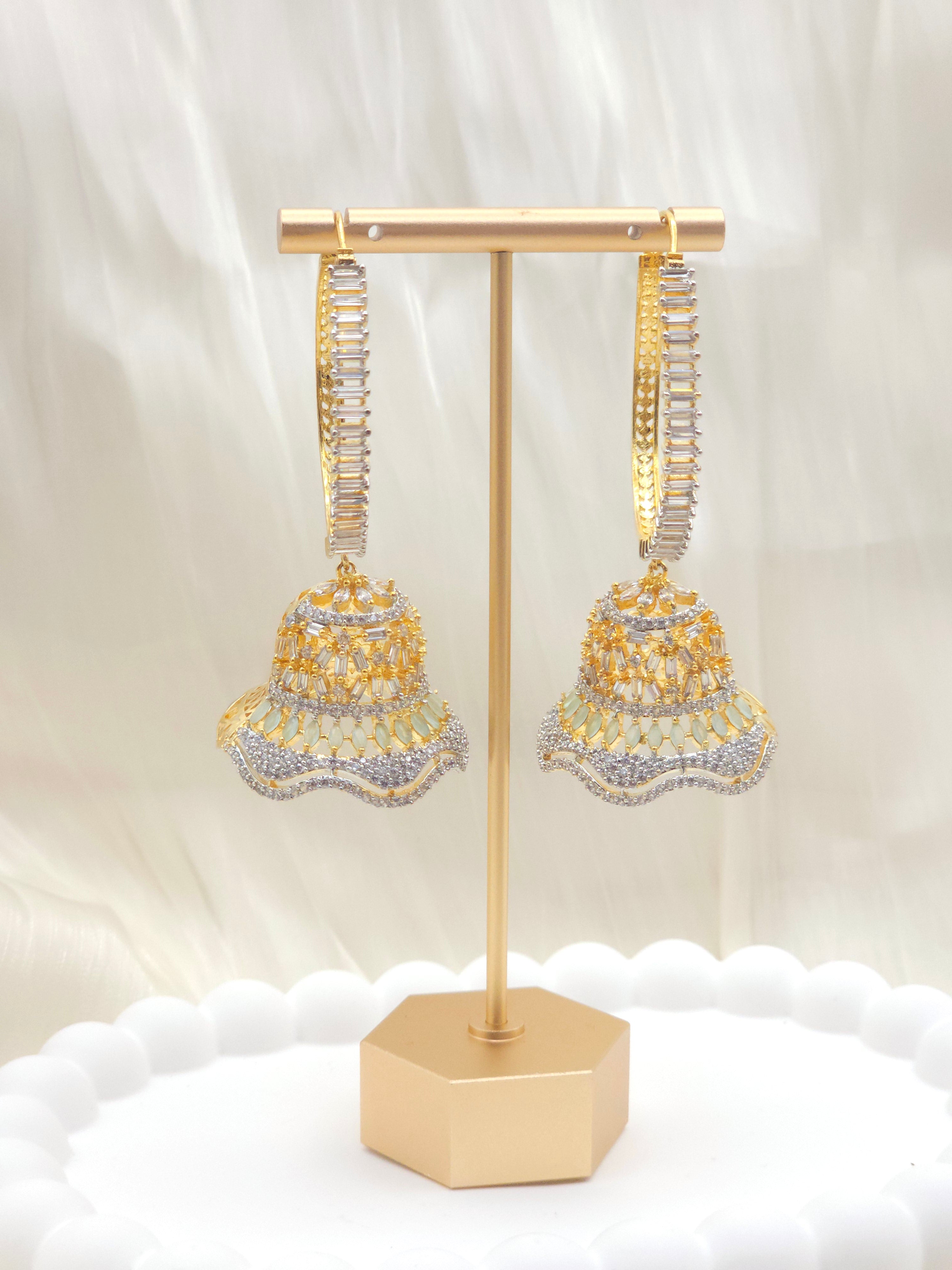 Tulip- AD Hoop Jhumka Earrings