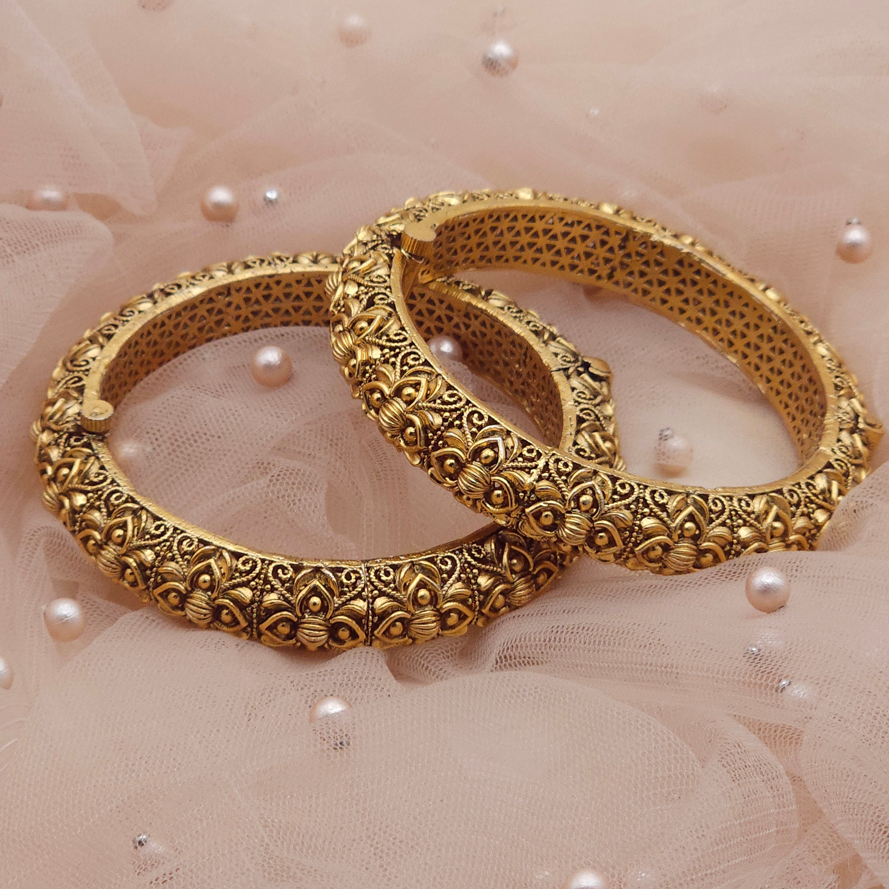 Jaya Gold-Plated Openable Bangle Set – Traditional Floral Design