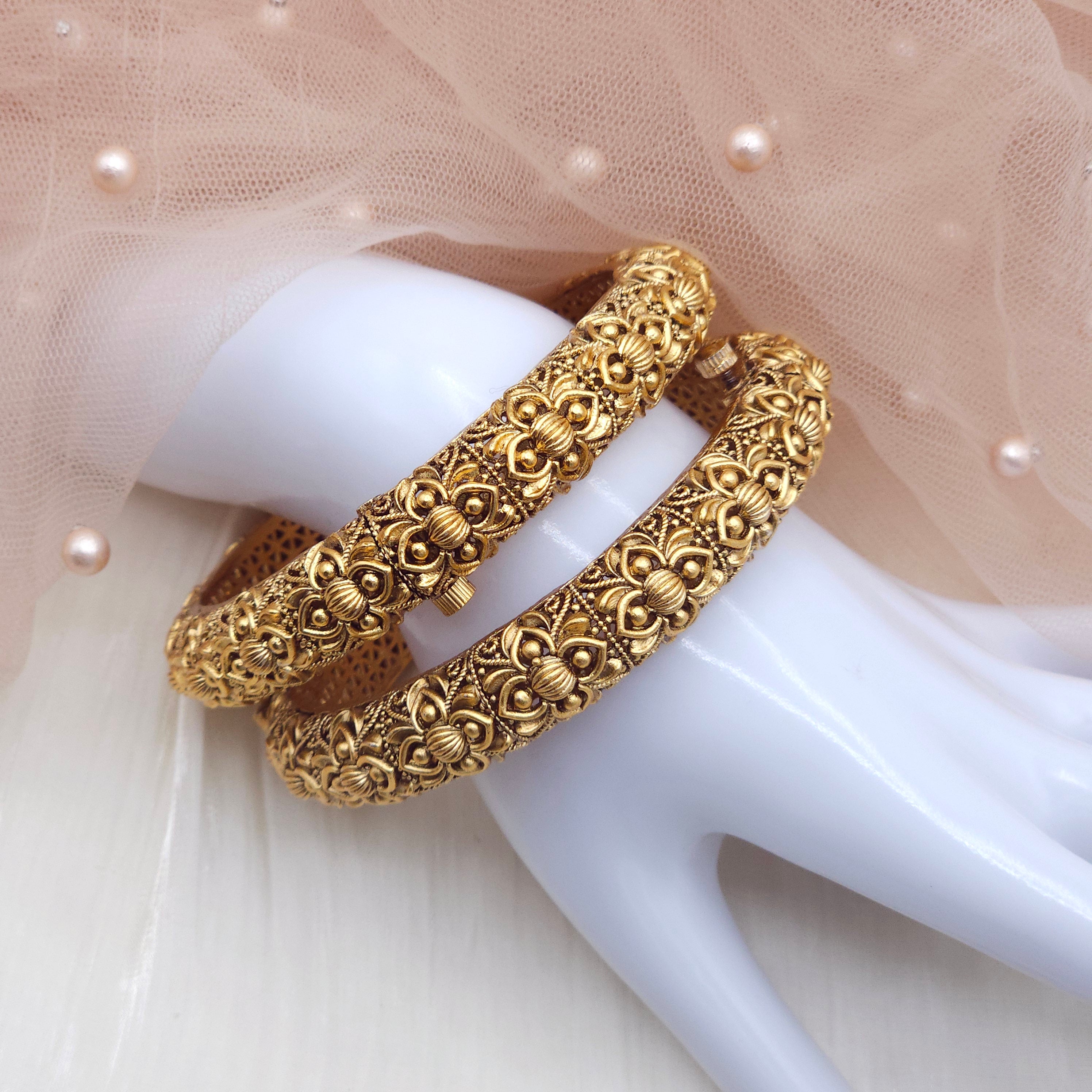 Jaya Gold-Plated Openable Bangle Set – Traditional Floral Design
