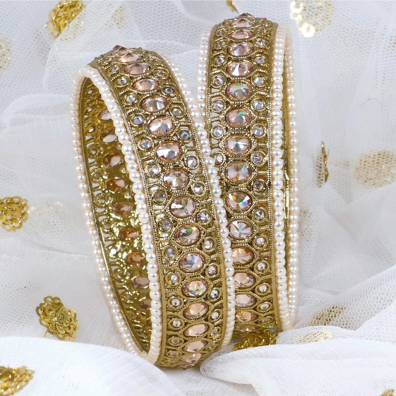 Chunky Hira Antique Gold Polki Bangles