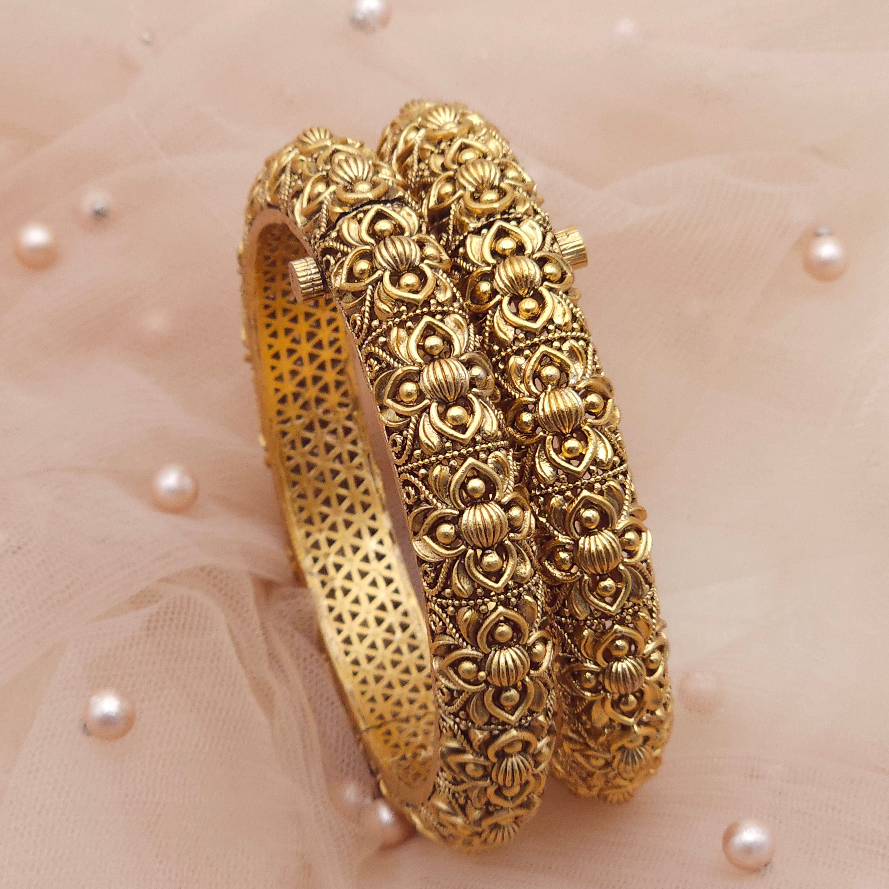Jaya Gold-Plated Openable Bangle Set – Traditional Floral Design