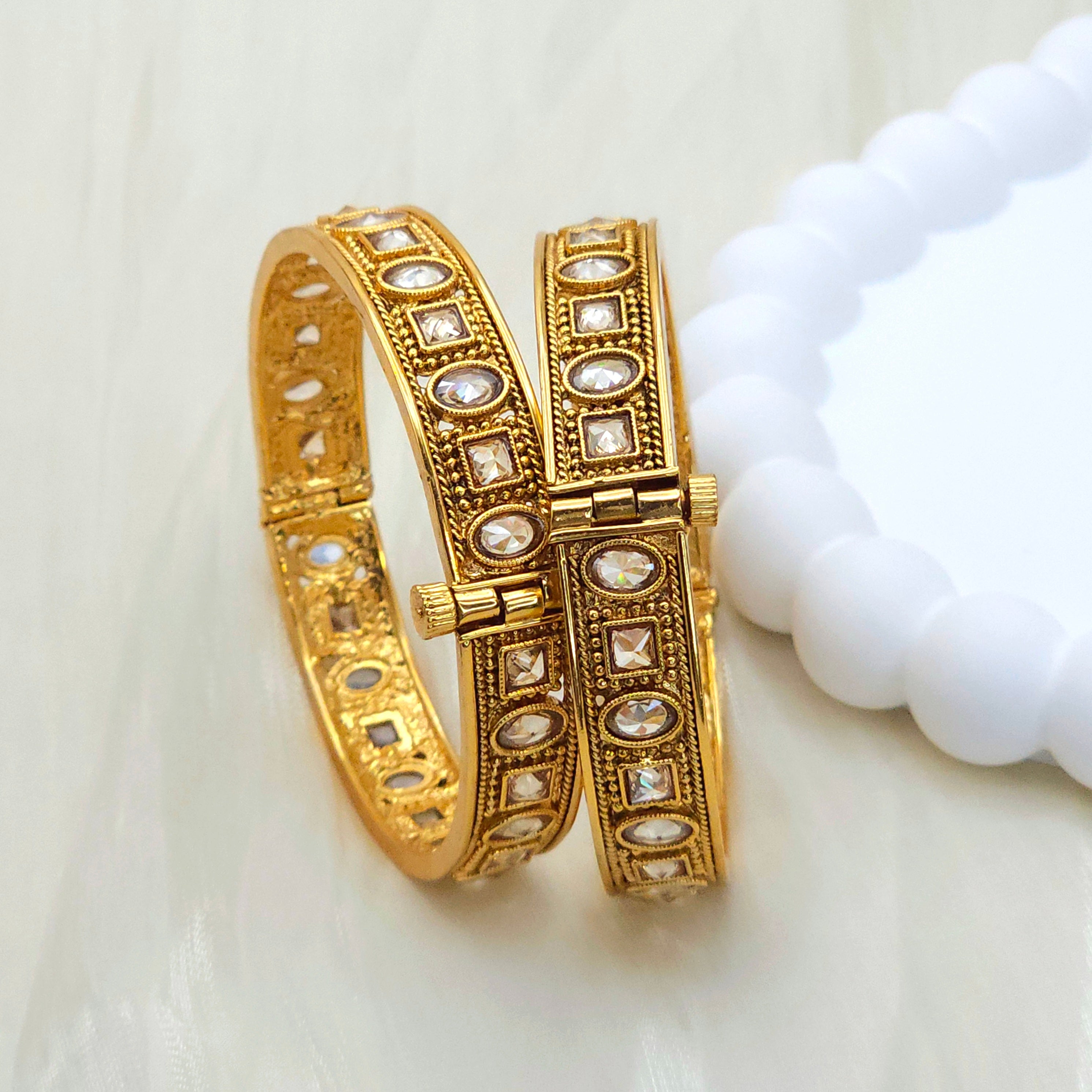 Gold Openable Bangle Set - Mint Pink