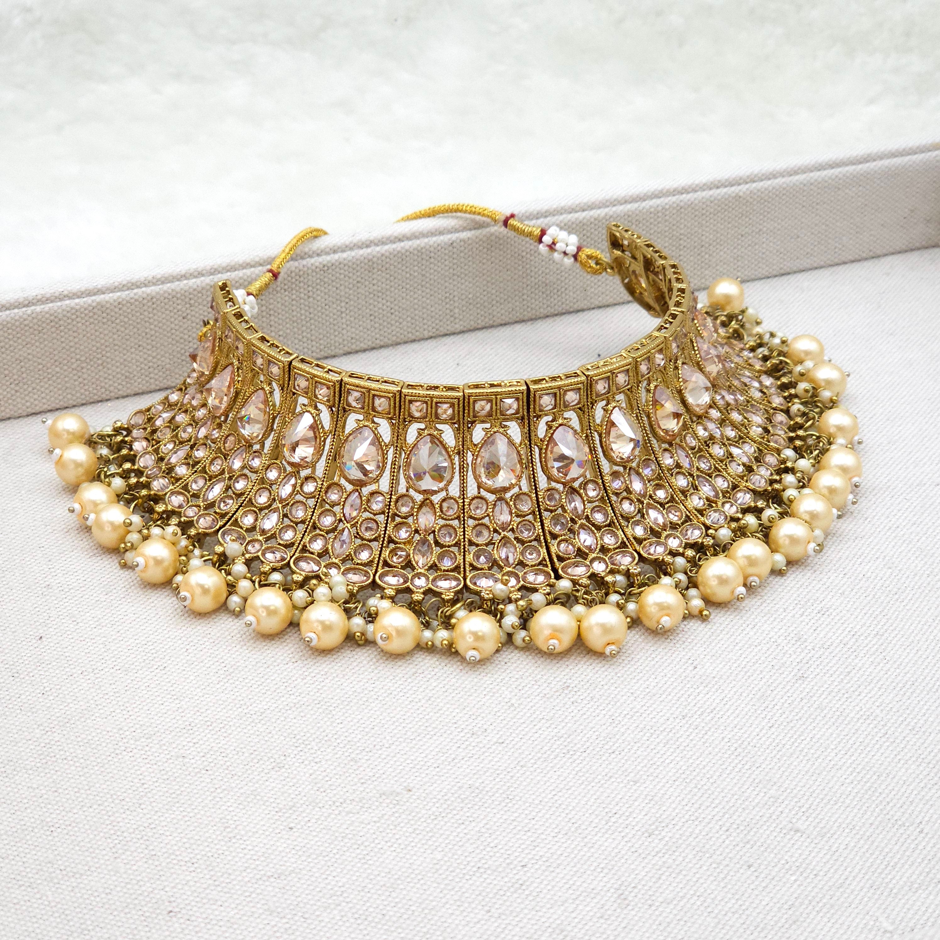 Abha- Antique gold choker necklace - golden