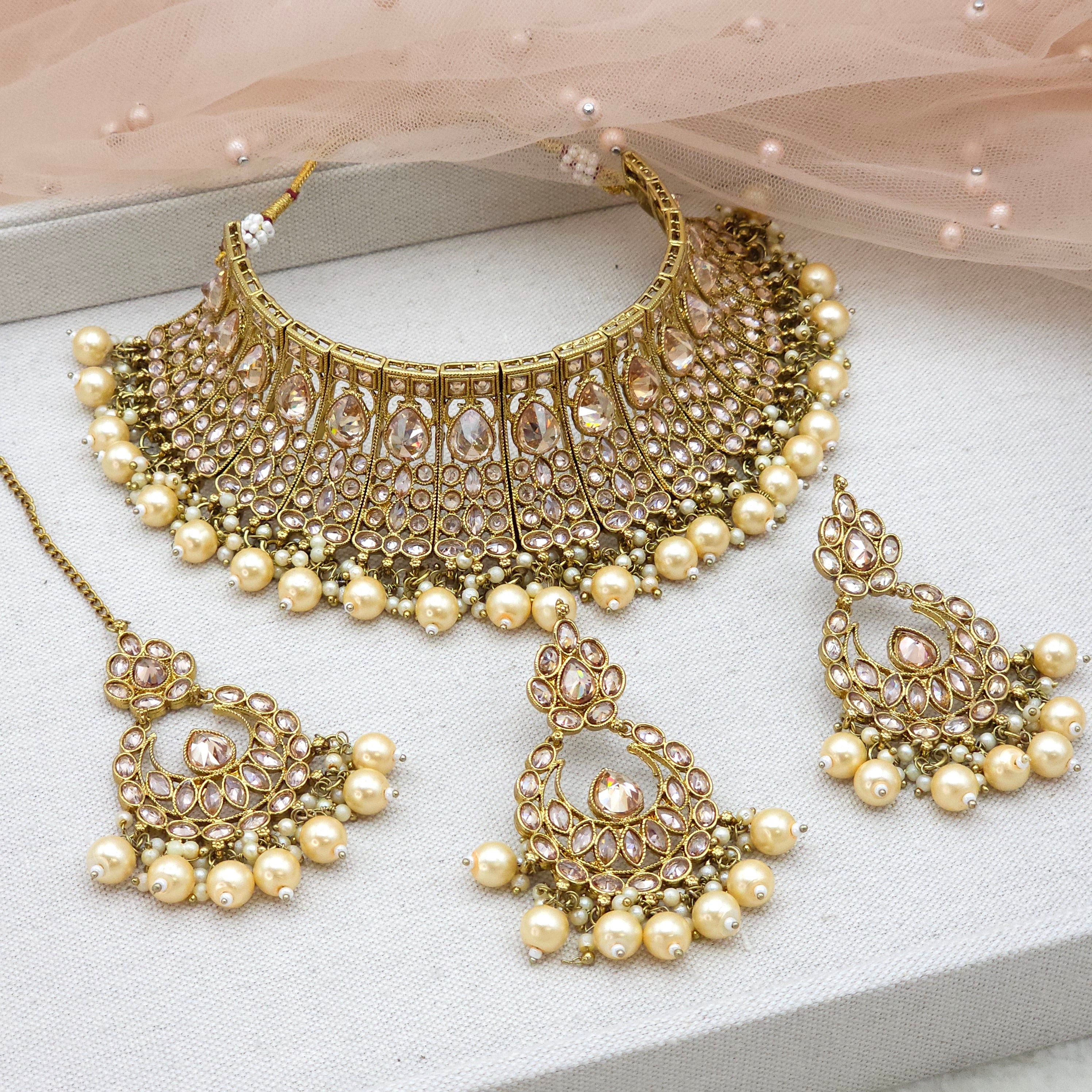 Abha- Antique gold choker necklace - golden