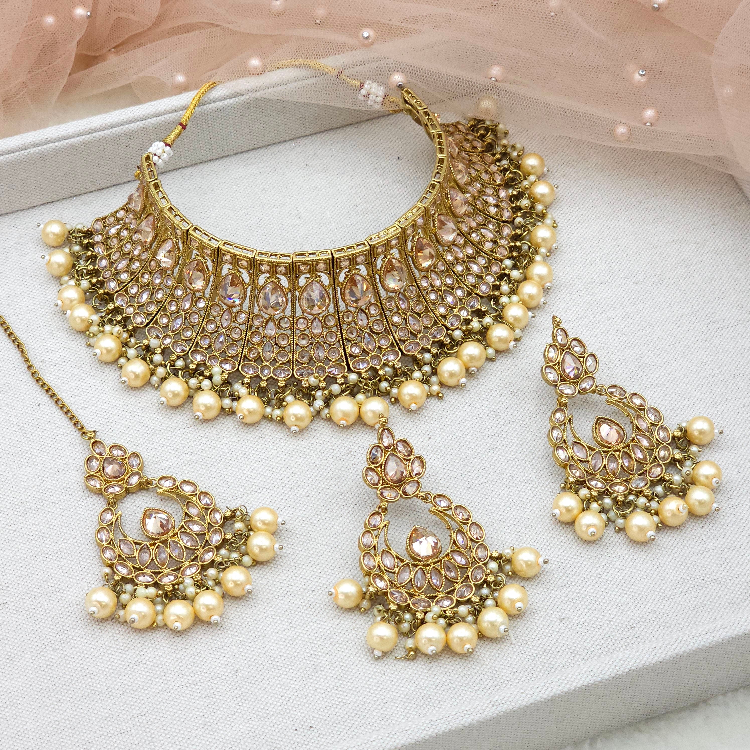 Abha- Antique gold choker necklace - golden
