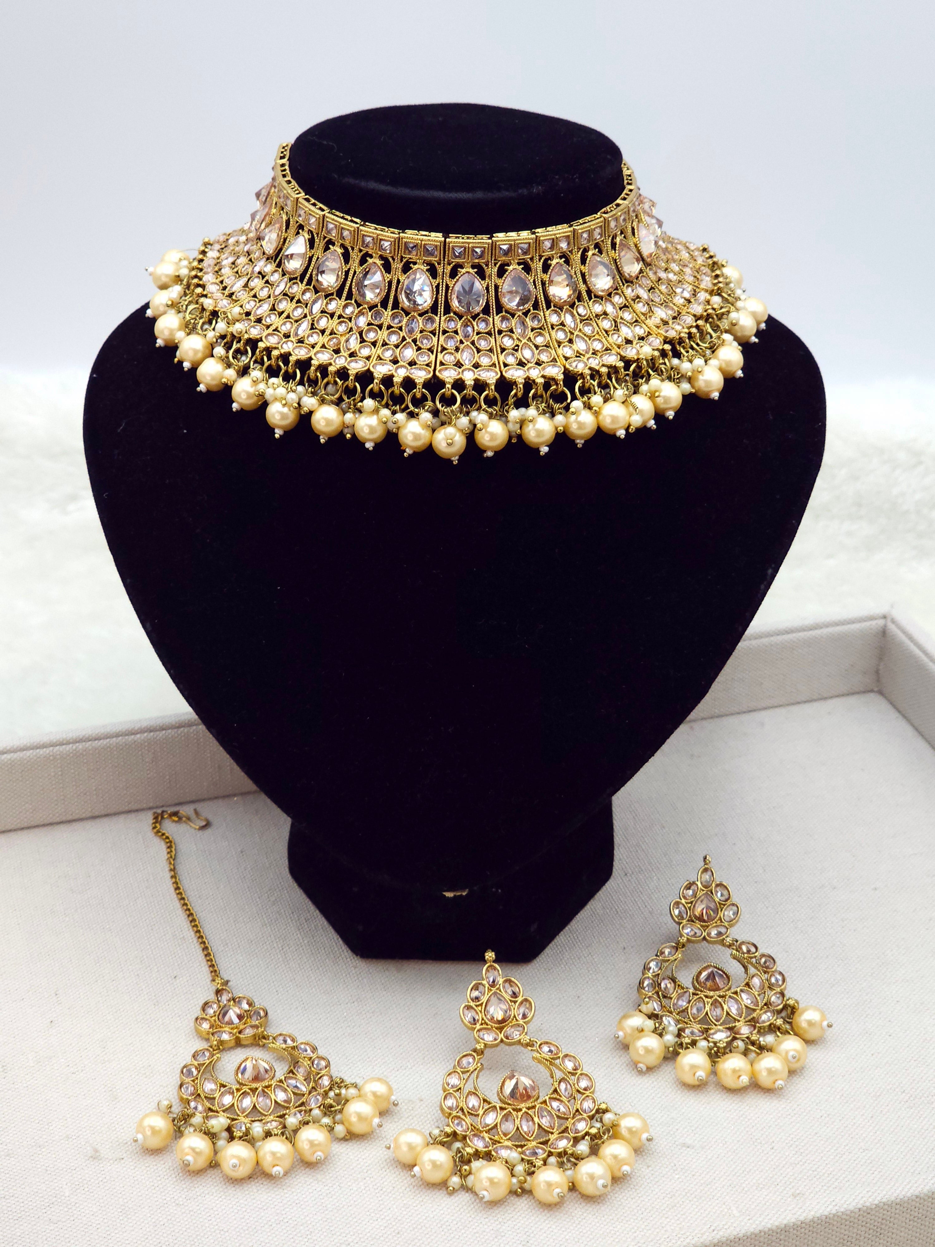 Abha- Antique gold choker necklace - golden